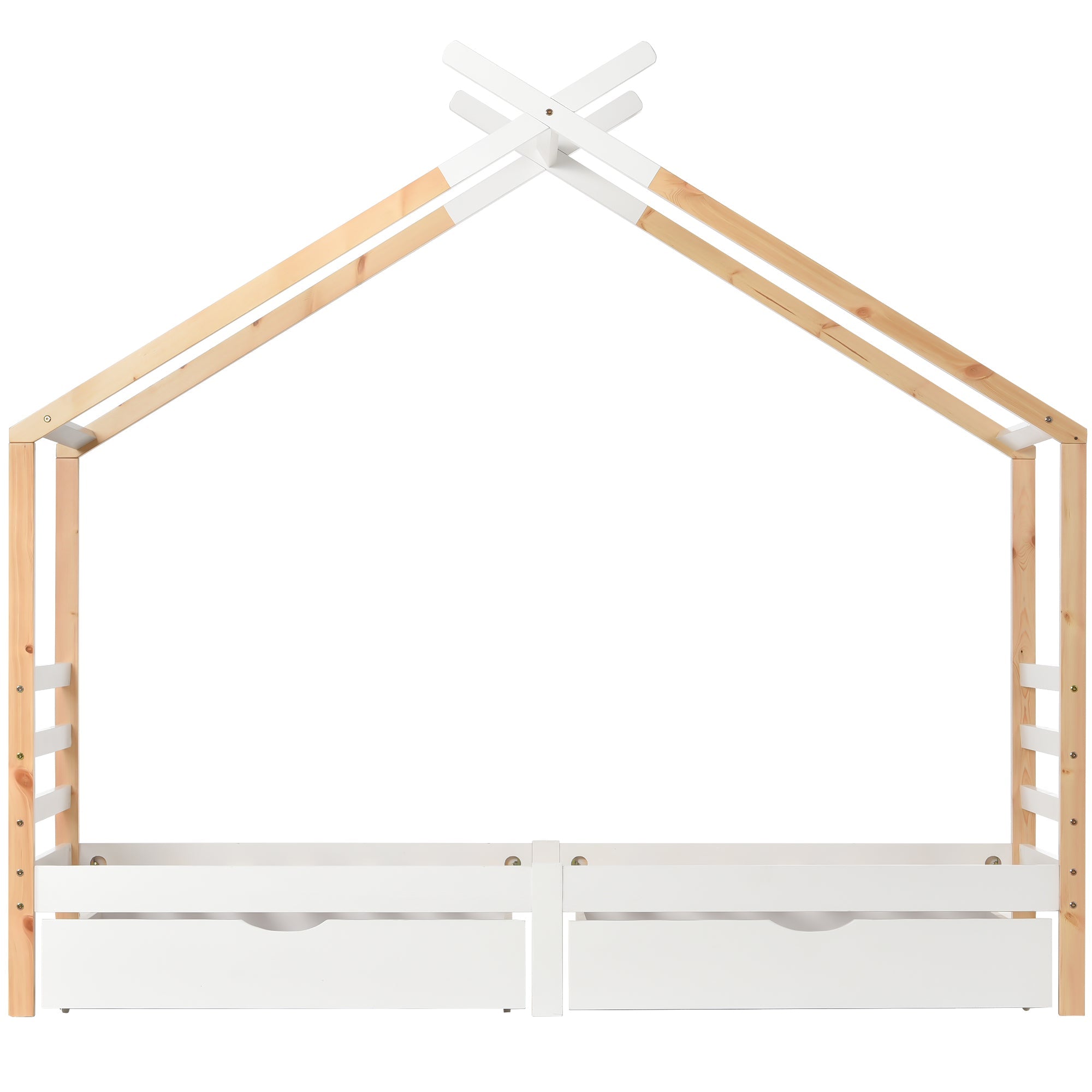 Logidon Kinderhuisbed 90x200 met lades Wit natuurlijk hout