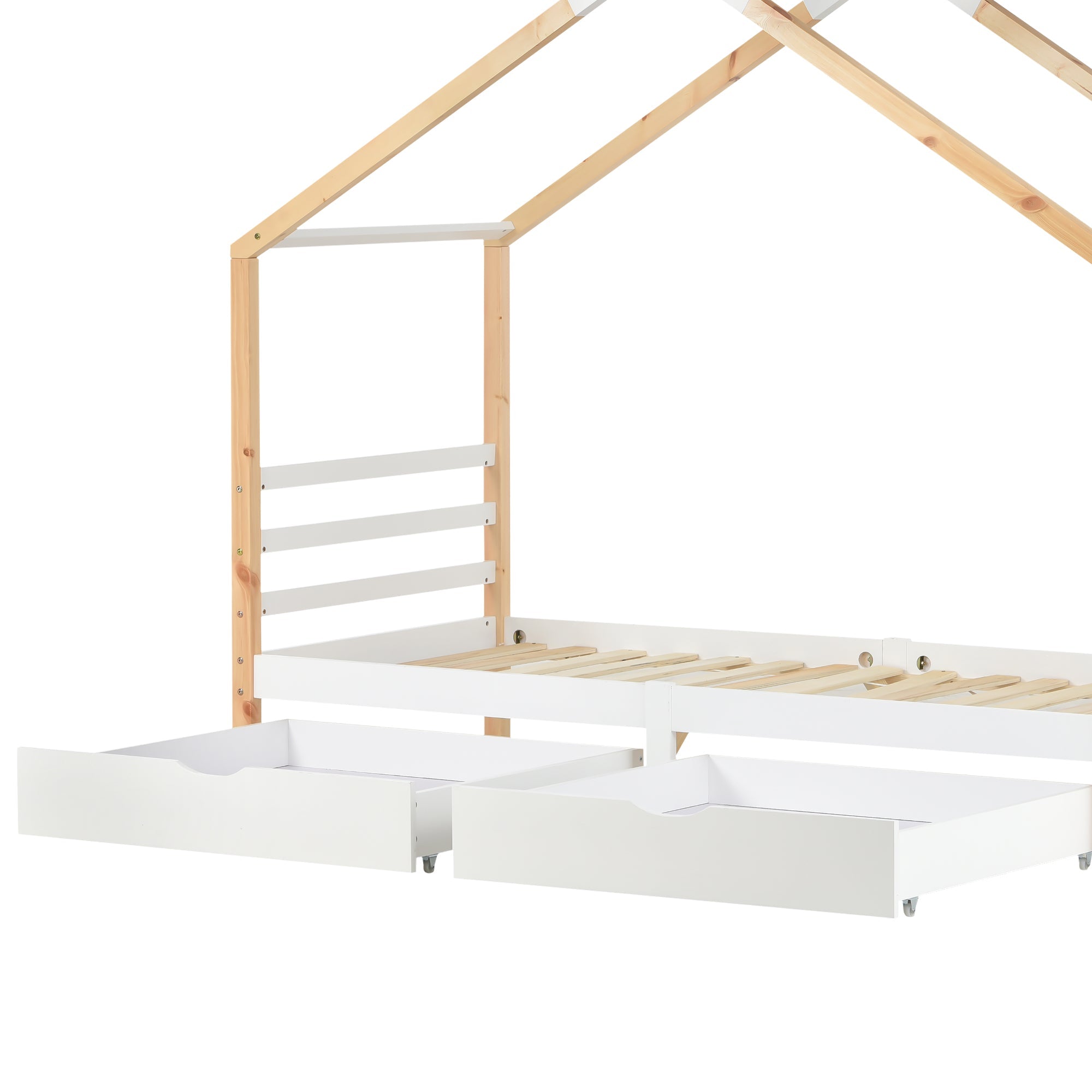 Logidon Kinderhuisbed 90x200 met lades Wit natuurlijk hout