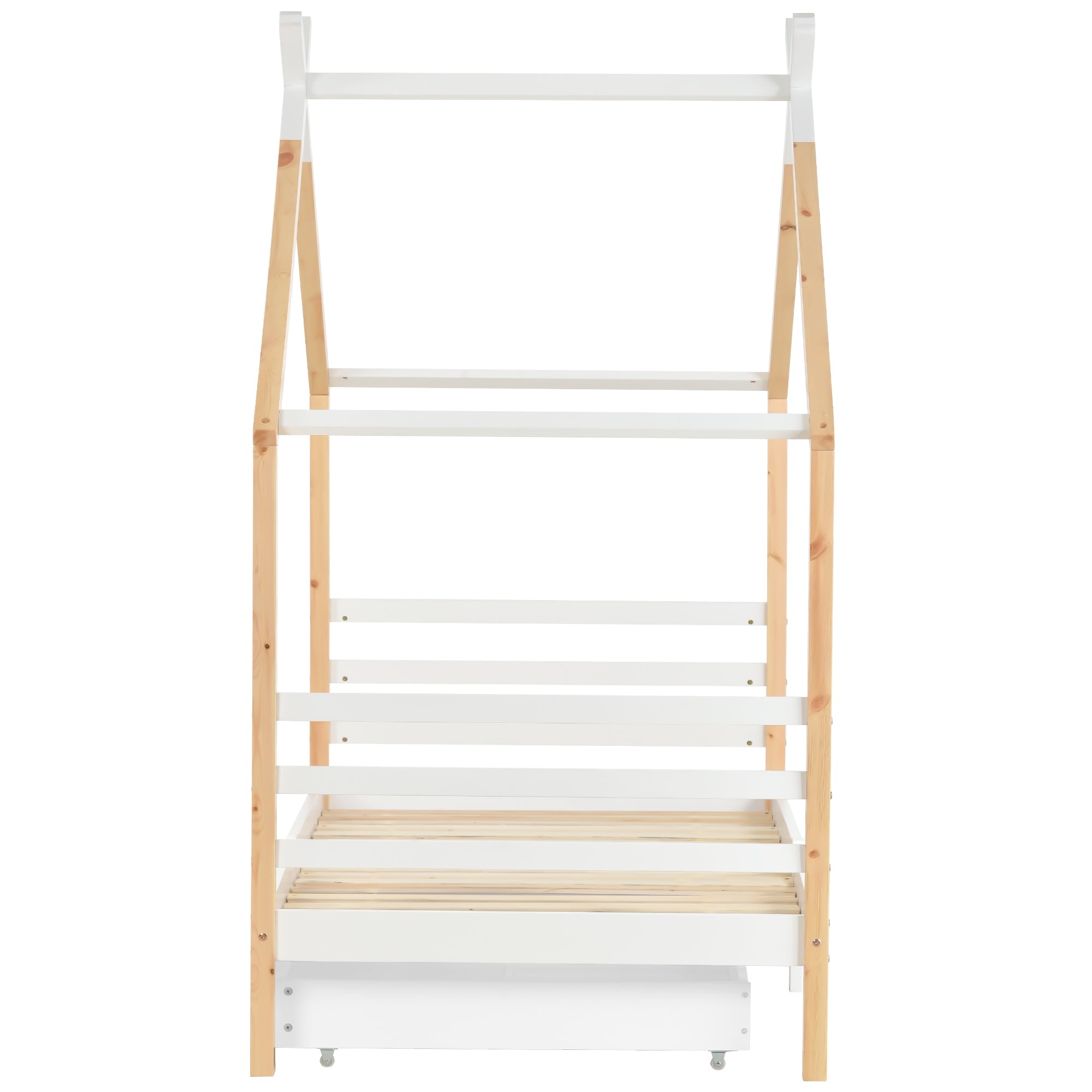 Logidon Kinderhuisbed 90x200 met lades Wit natuurlijk hout