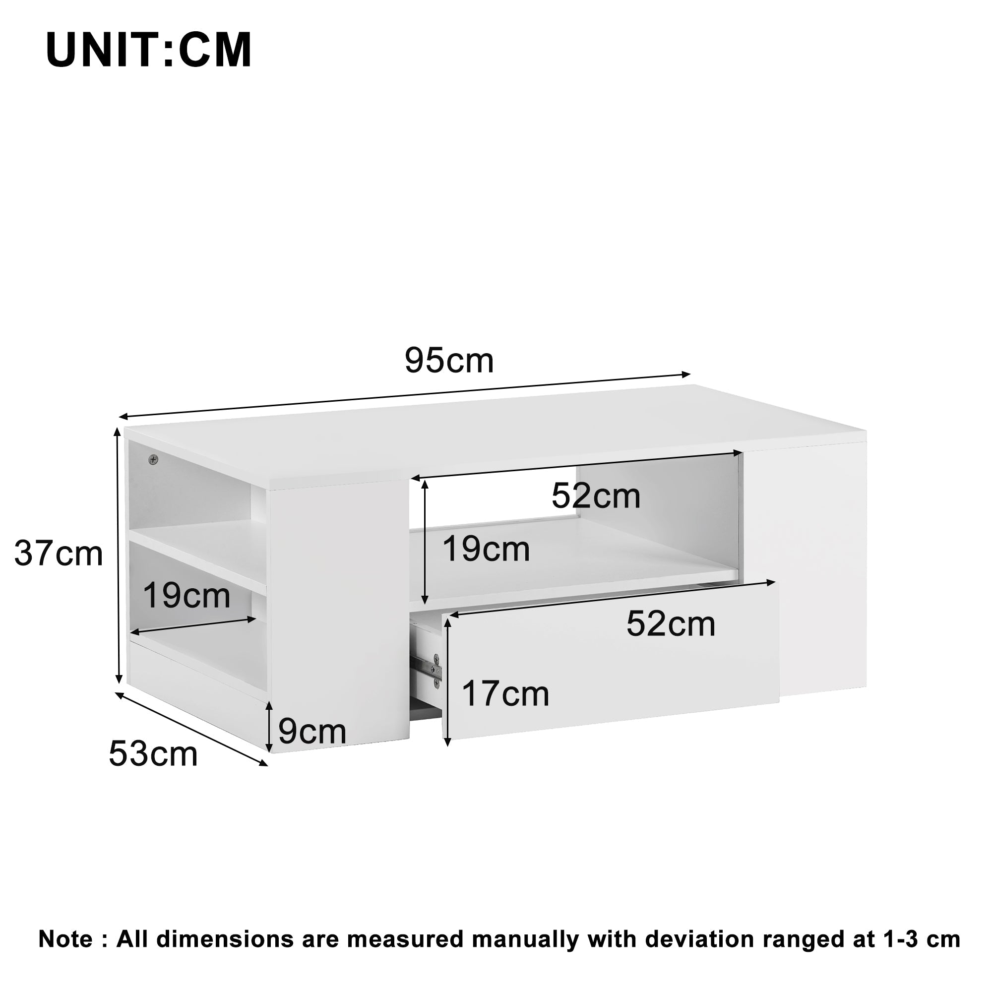 Logidon Moderne hoogglans salontafel wit 95x53x37 cm 2 lades