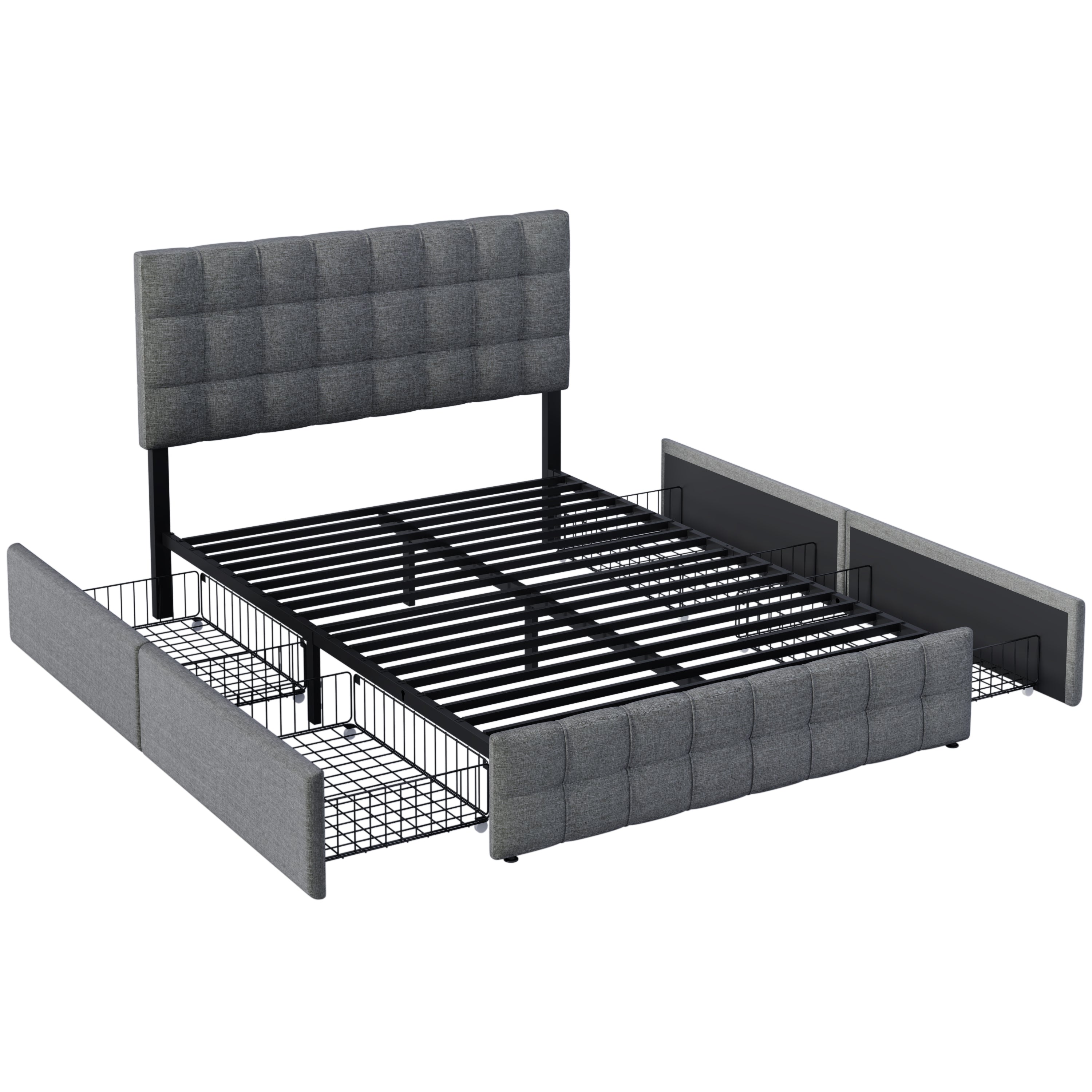 Logidon Gestoffeerd bed 140x200 Grijs met 4 Laden Hoofdbord Verstelbaar
