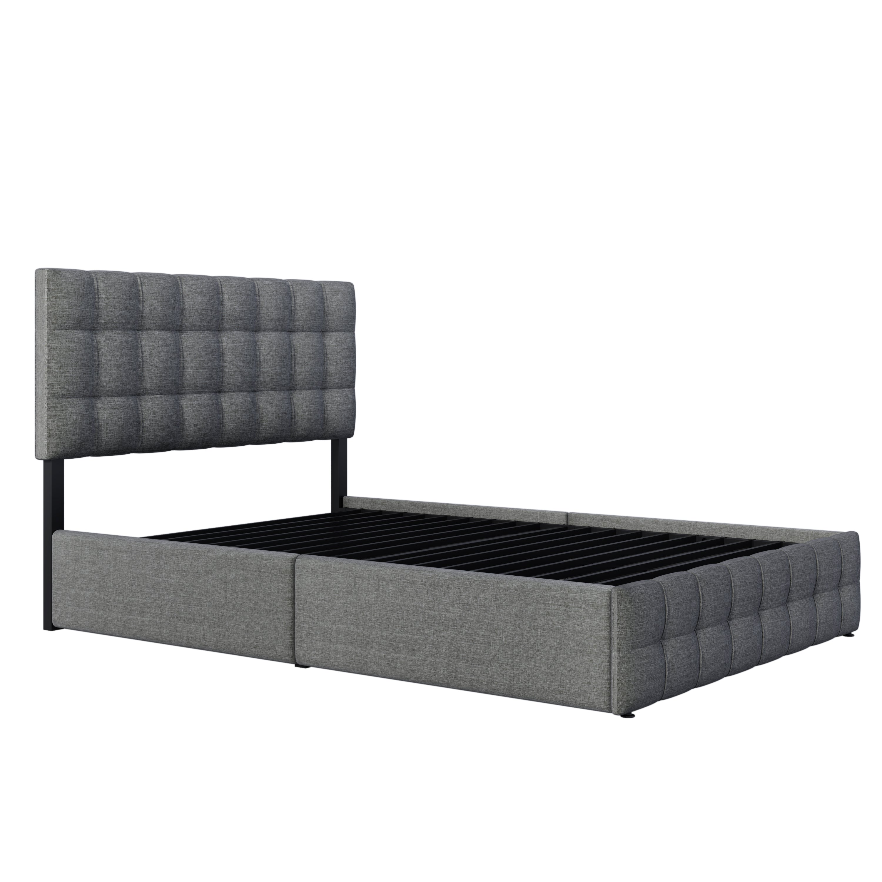 Logidon Gestoffeerd bed 140x200 Grijs met 4 Laden Hoofdbord Verstelbaar