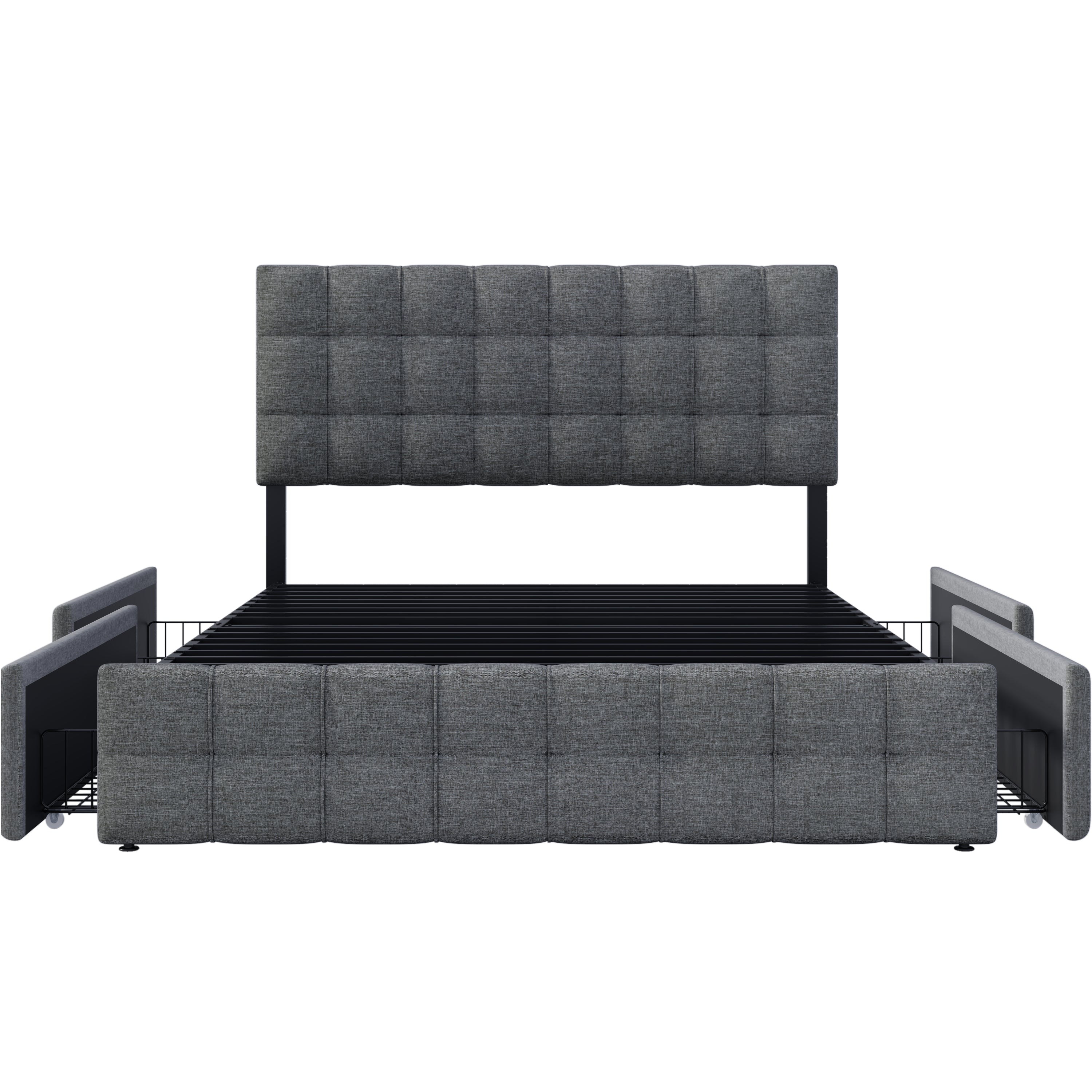 Logidon Gestoffeerd bed 140x200 Grijs met 4 Laden Hoofdbord Verstelbaar