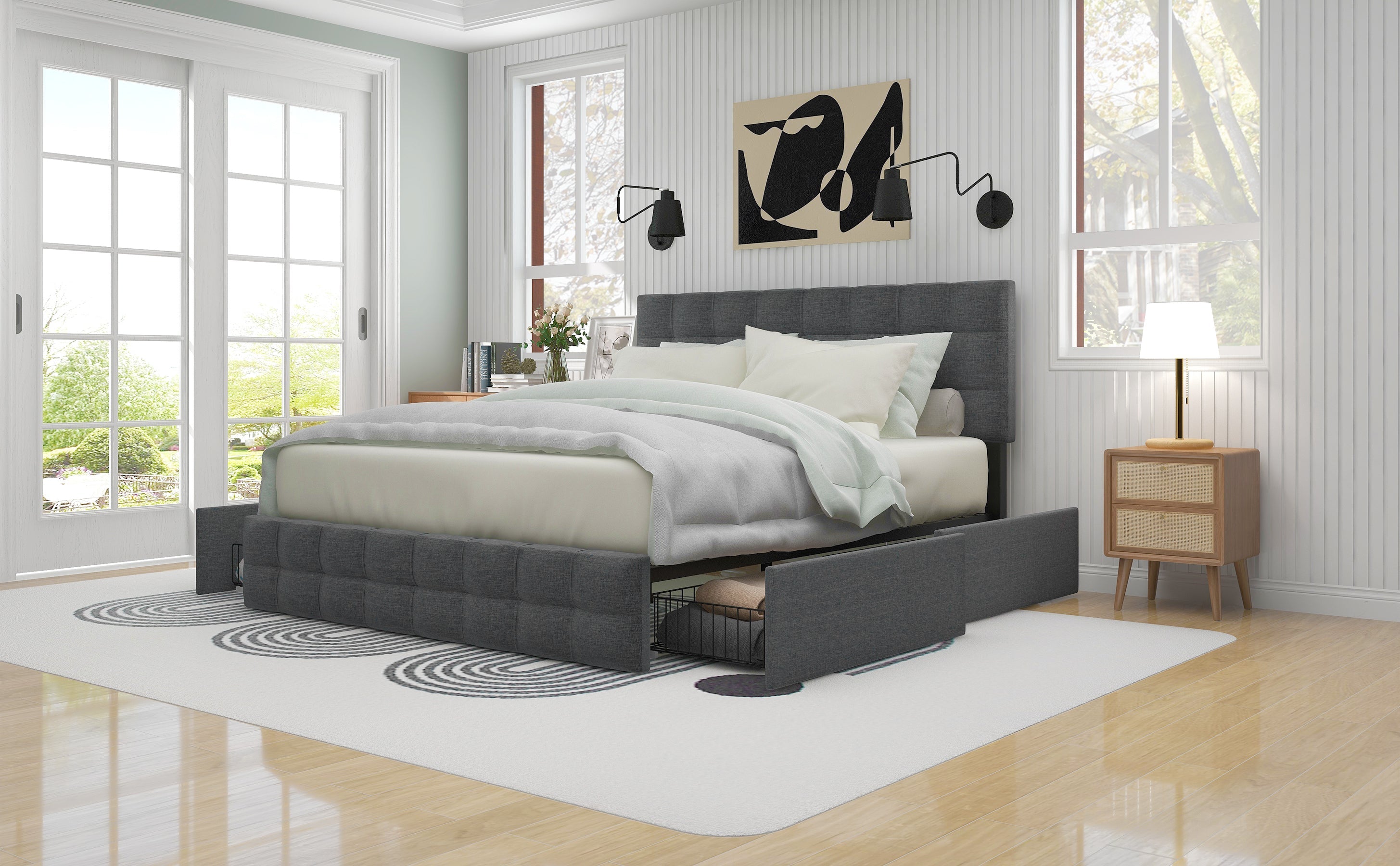 Logidon Gestoffeerd bed 140x200 Grijs met 4 Laden Hoofdbord Verstelbaar