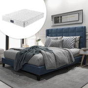 Logidon Upholstered Bed 140x200 Blue Linen With Cape Headboard