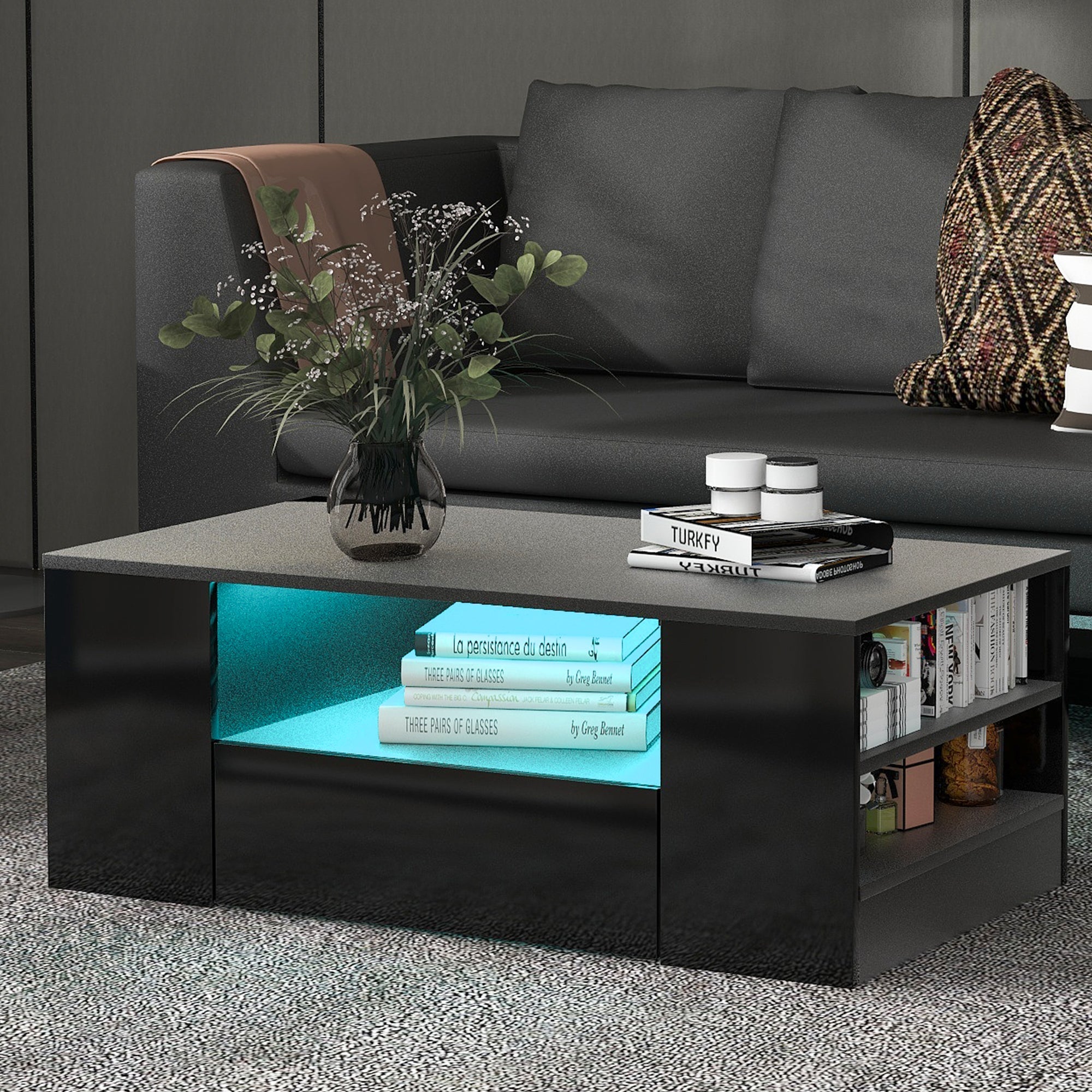 Logidon Moderne Salontafel Lades Zwart 95 x 53 x 37 cm