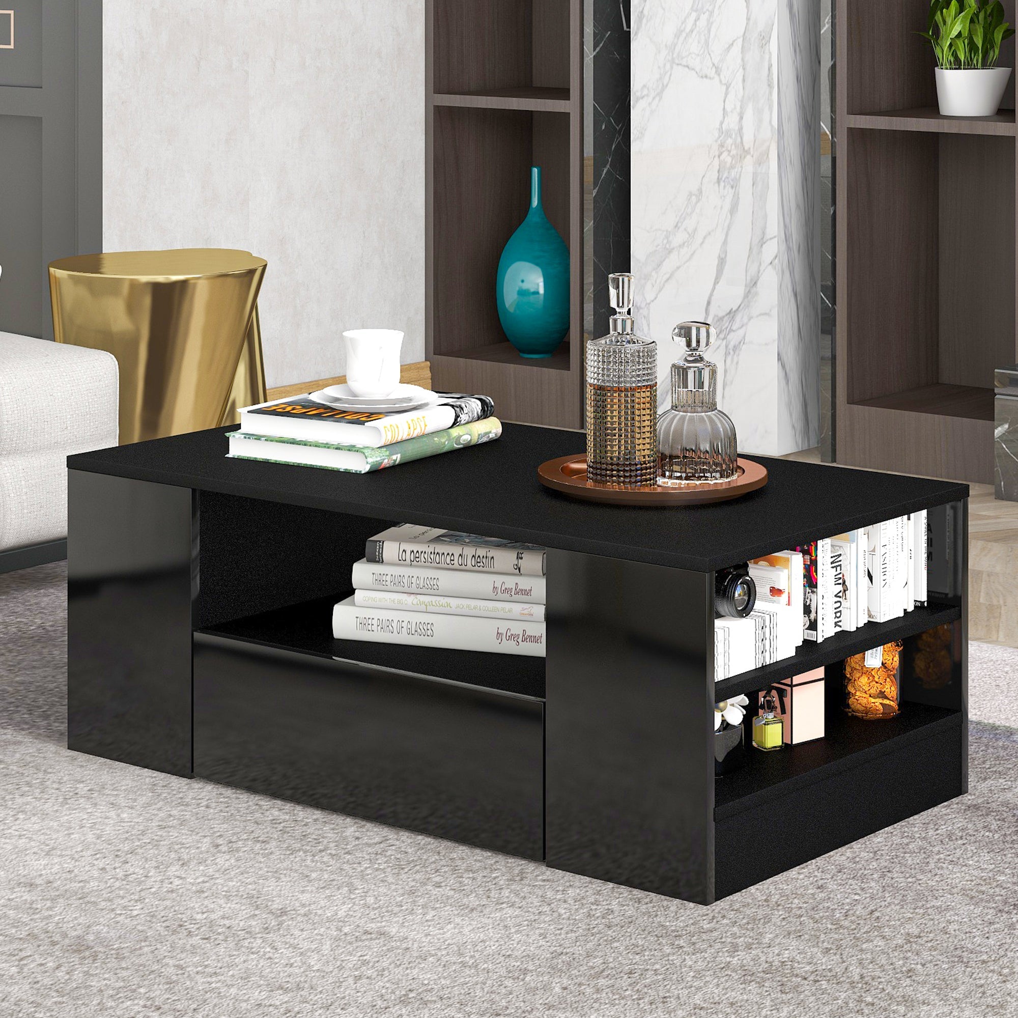 Logidon Moderne Salontafel Lades Zwart 95 x 53 x 37 cm