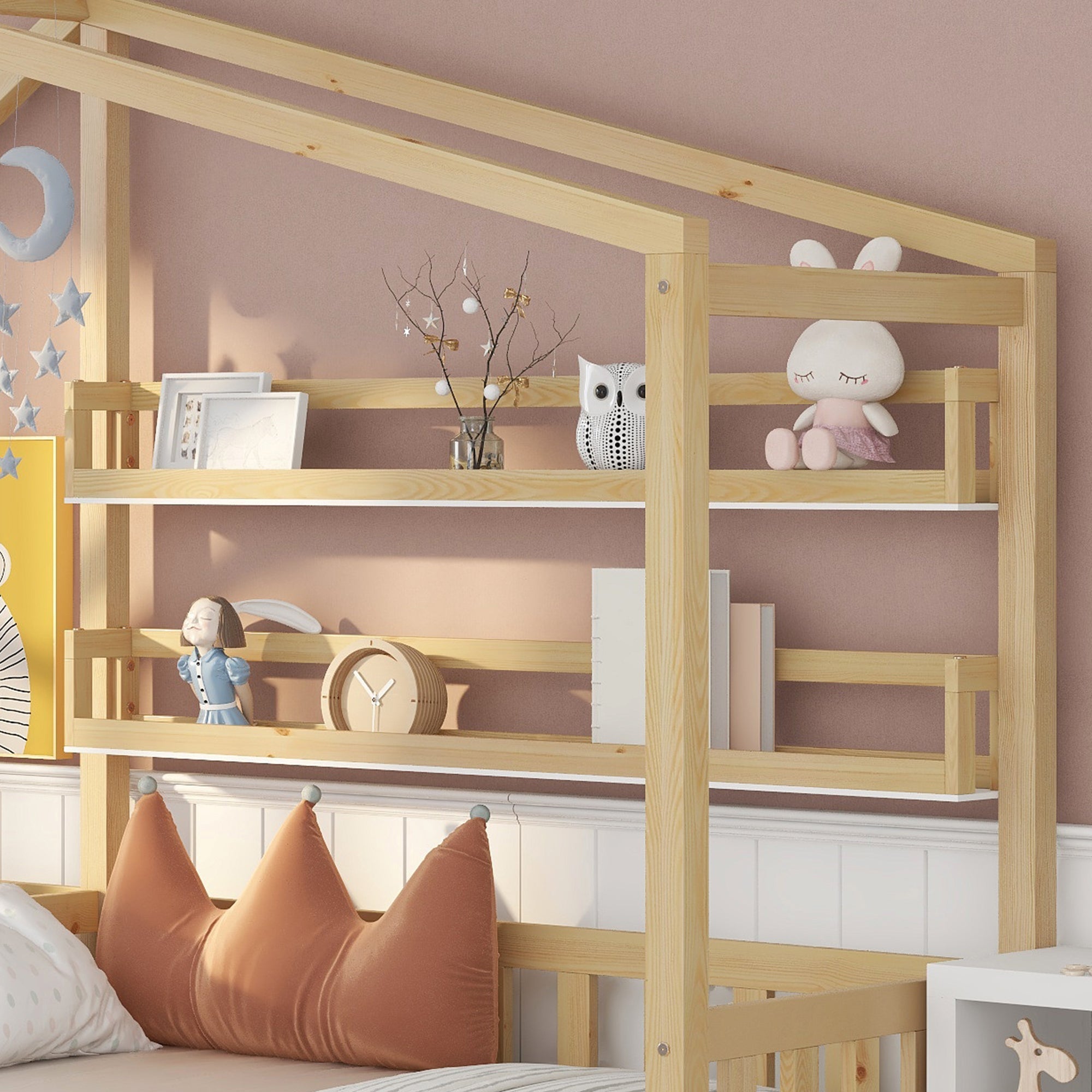 Logidon kinderbedhuisbed met lades en planken 90x200/140x70 cm