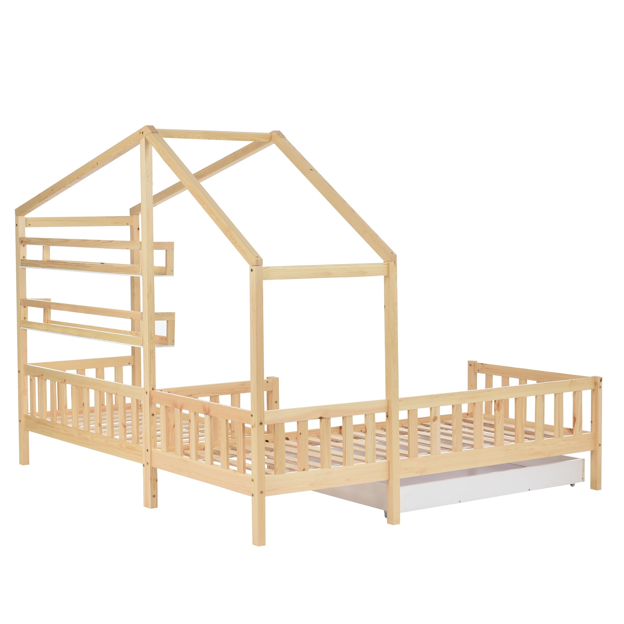 Logidon kinderbedhuisbed met lades en planken 90x200/140x70 cm