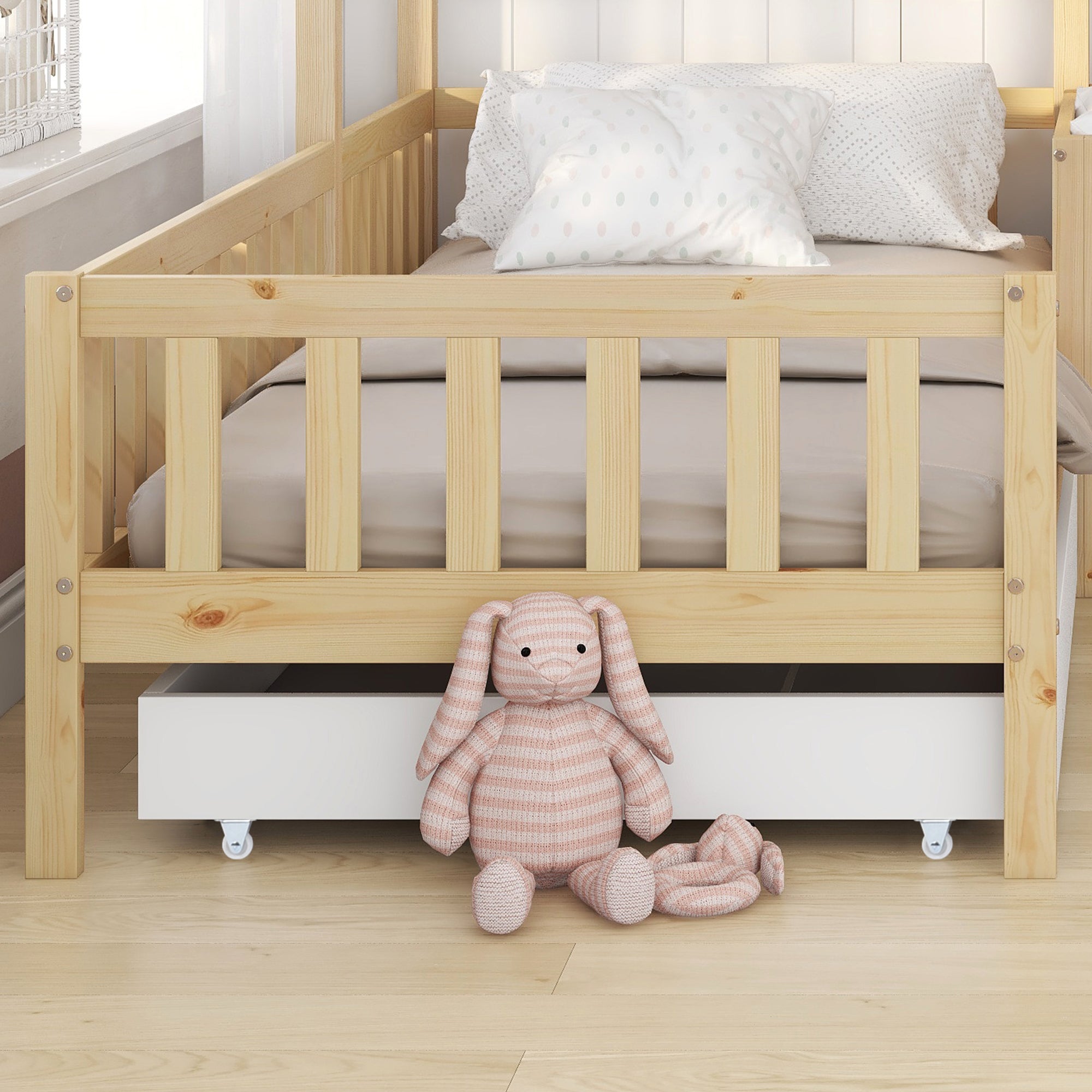 Logidon kinderbedhuisbed met lades en planken 90x200/140x70 cm