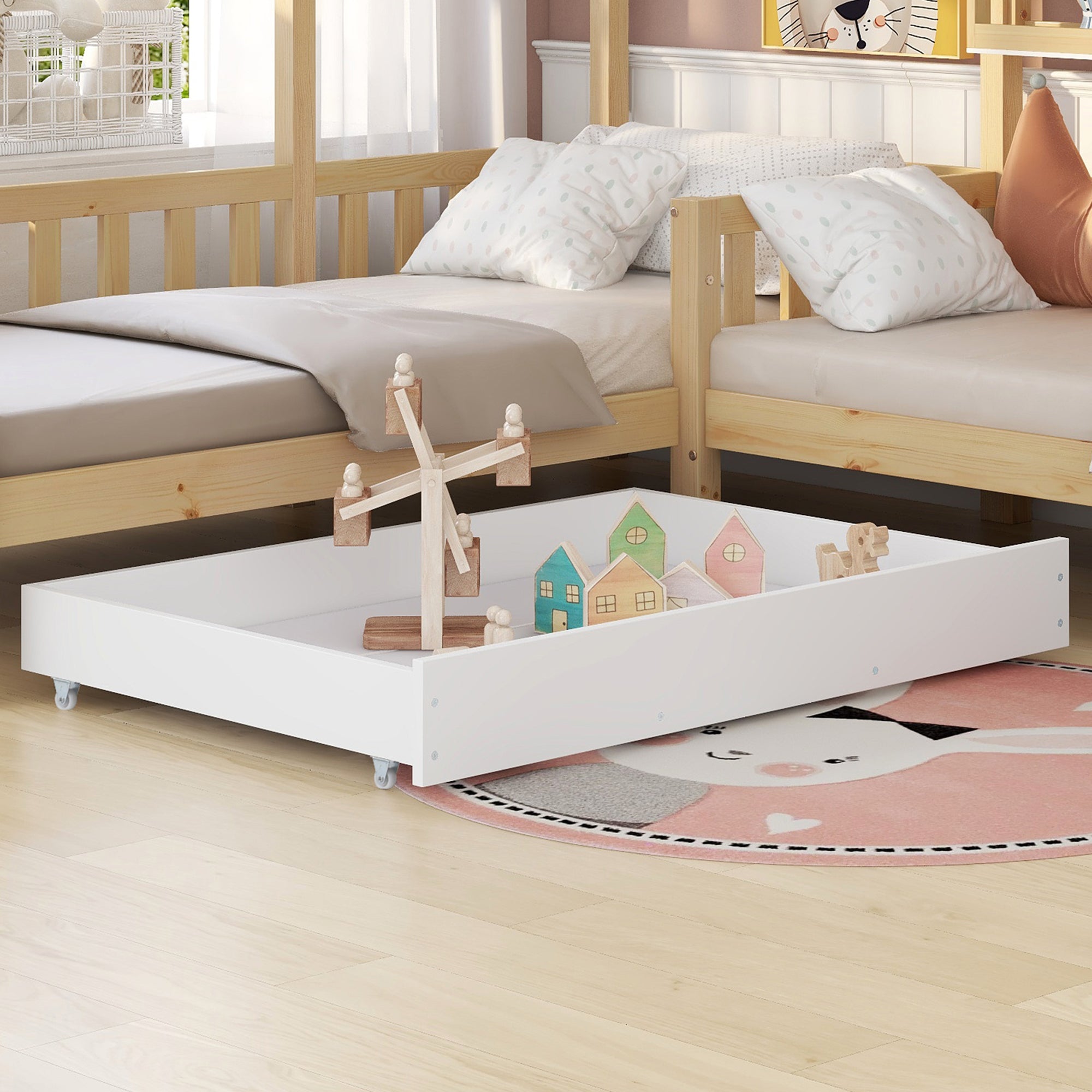 Logidon kinderbedhuisbed met lades en planken 90x200/140x70 cm