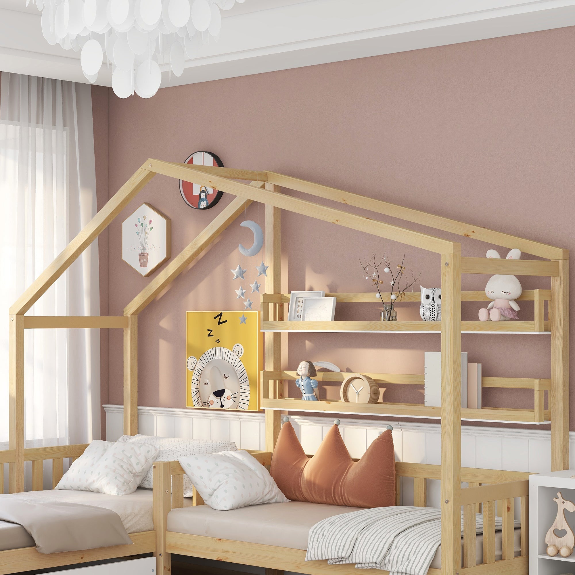Logidon kinderbedhuisbed met lades en planken 90x200/140x70 cm