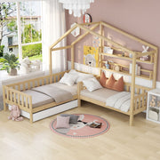 Logidon kinderbedhuisbed met lades en planken 90x200/140x70 cm