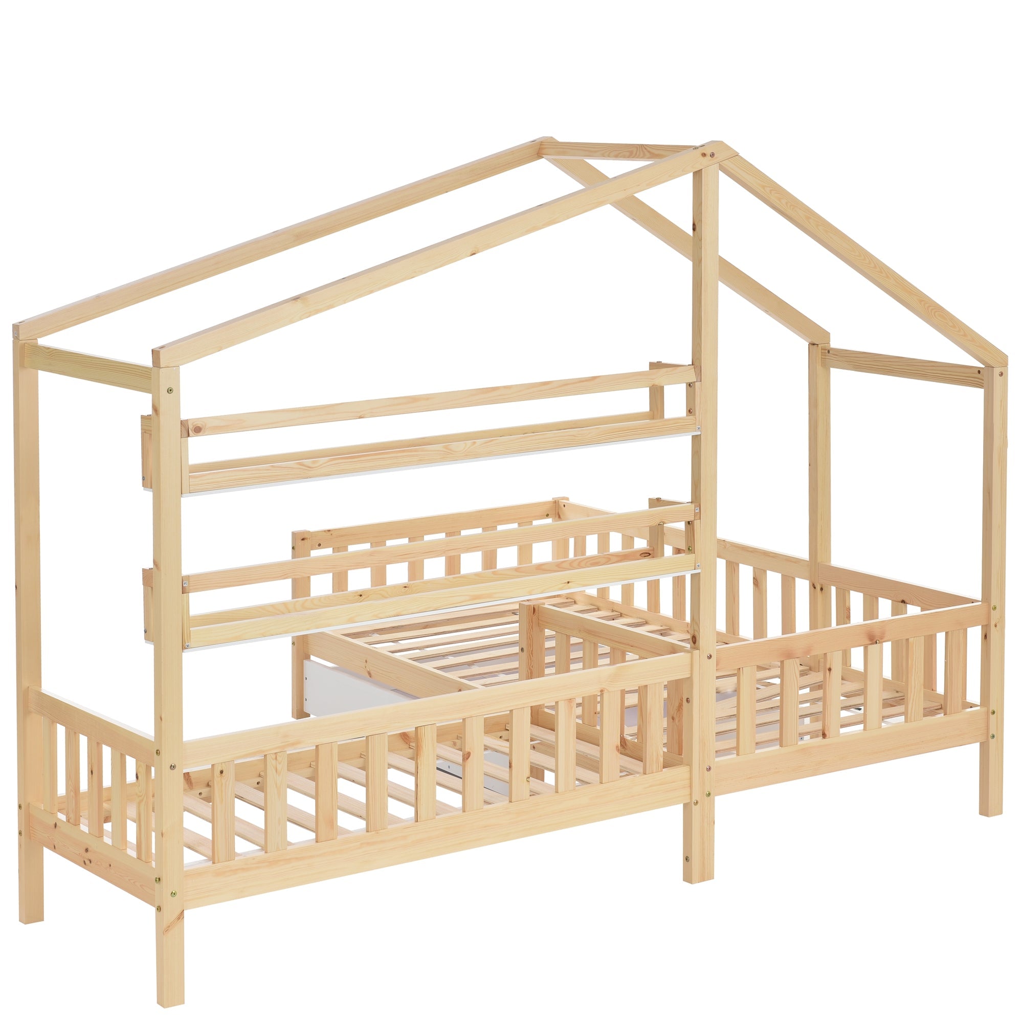 Logidon kinderbedhuisbed met lades en planken 90x200/140x70 cm