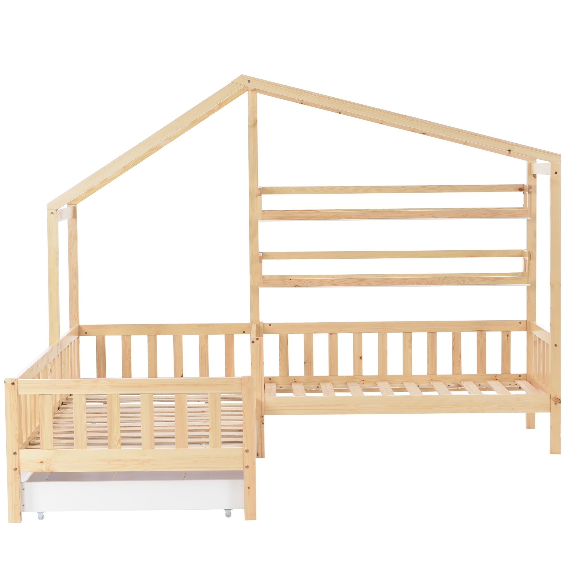 Logidon kinderbedhuisbed met lades en planken 90x200/140x70 cm