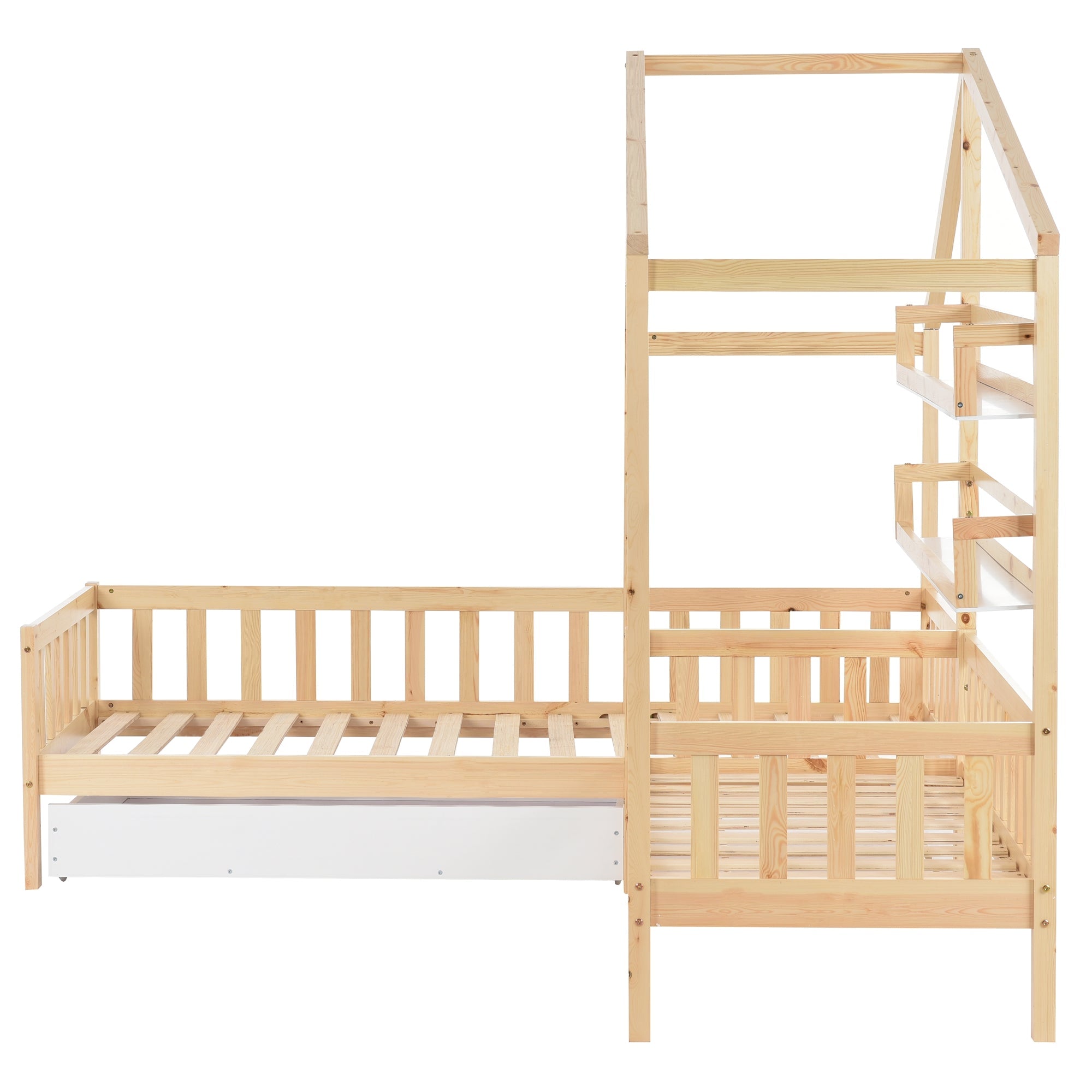 Logidon kinderbedhuisbed met lades en planken 90x200/140x70 cm
