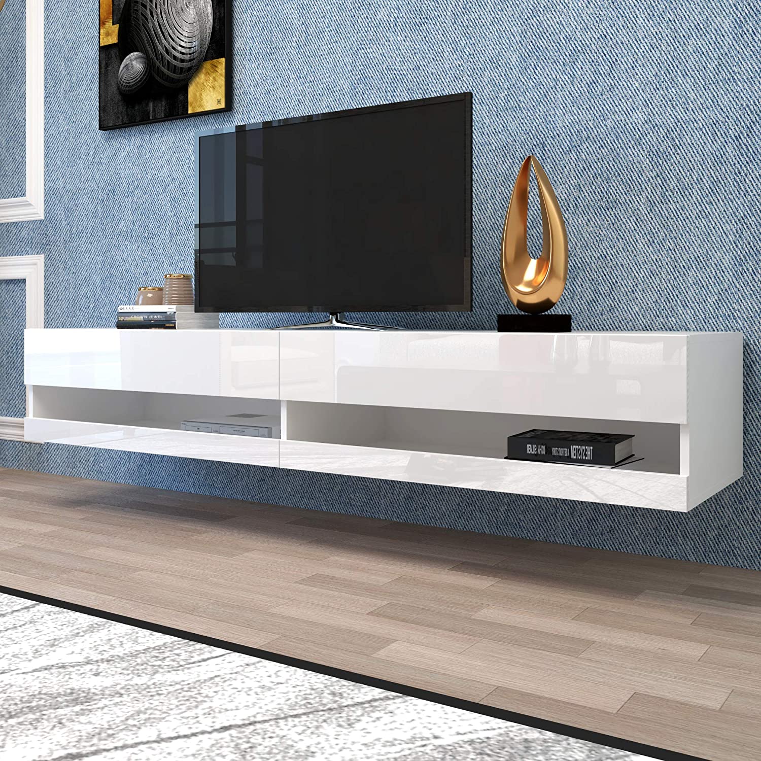 Logidon LED TV-meubel wit met LED-verlichting en veel opbergruimte