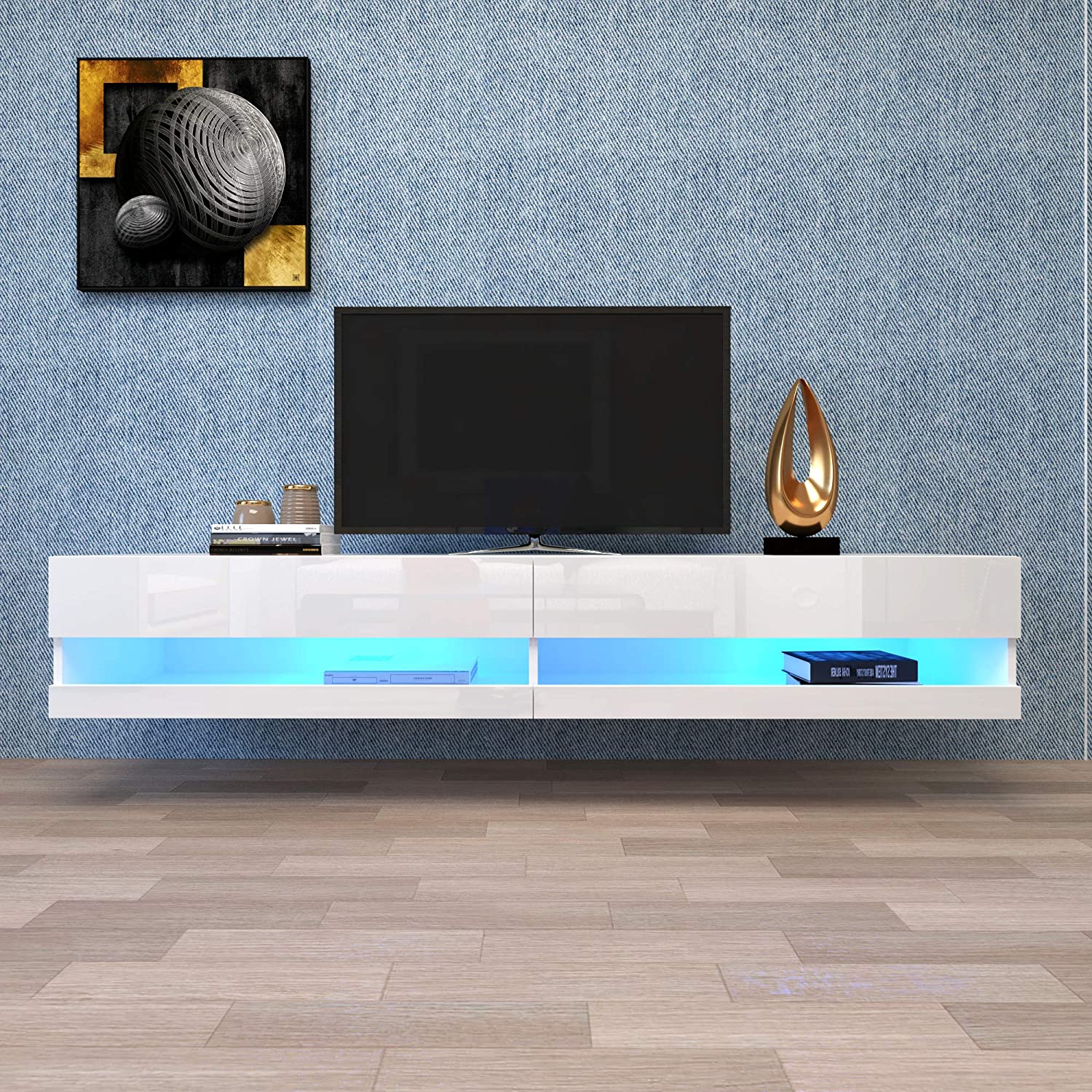 Logidon LED TV-meubel wit met LED-verlichting en veel opbergruimte