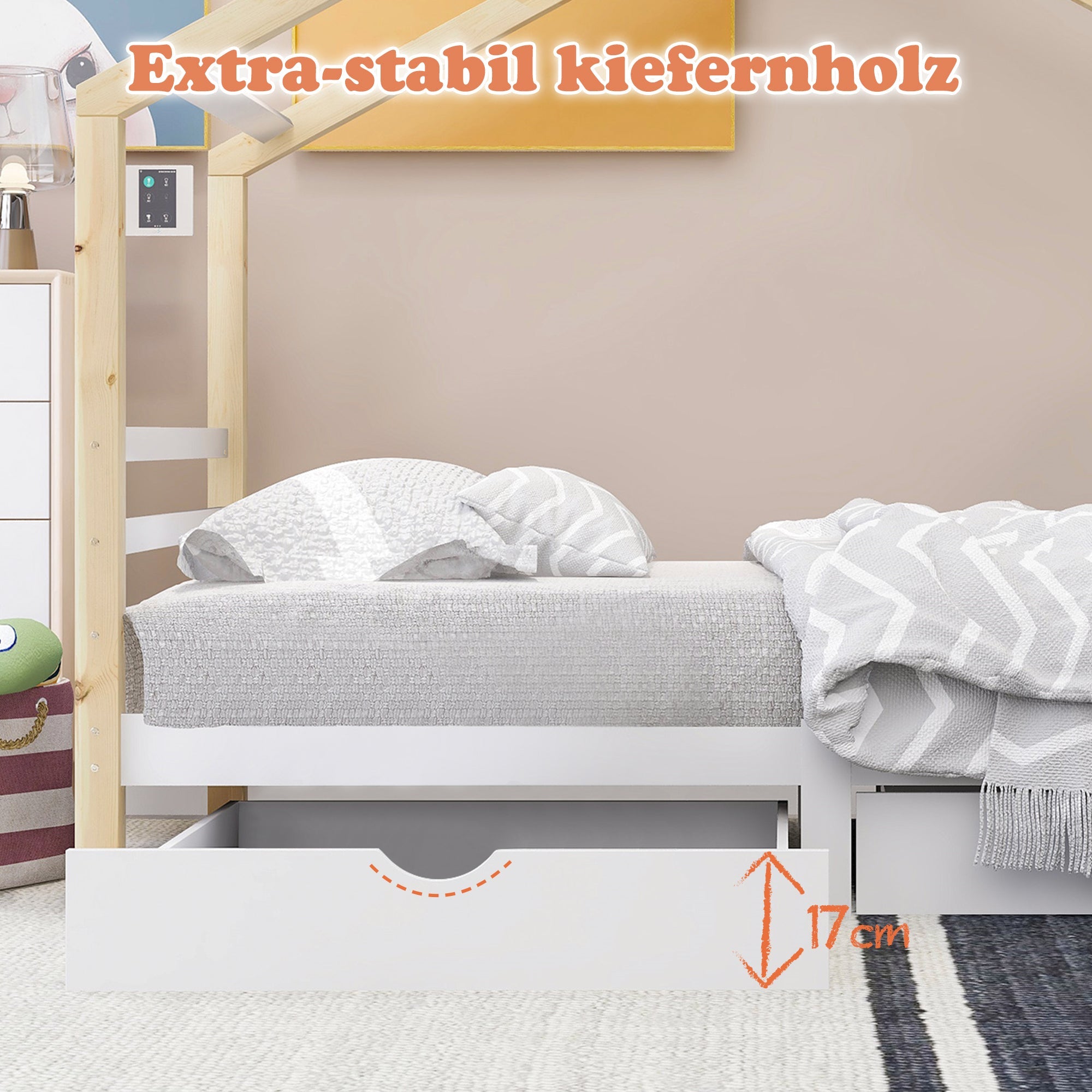 Logidon Kinderhuisbed 90x200 met lades Wit natuurlijk hout