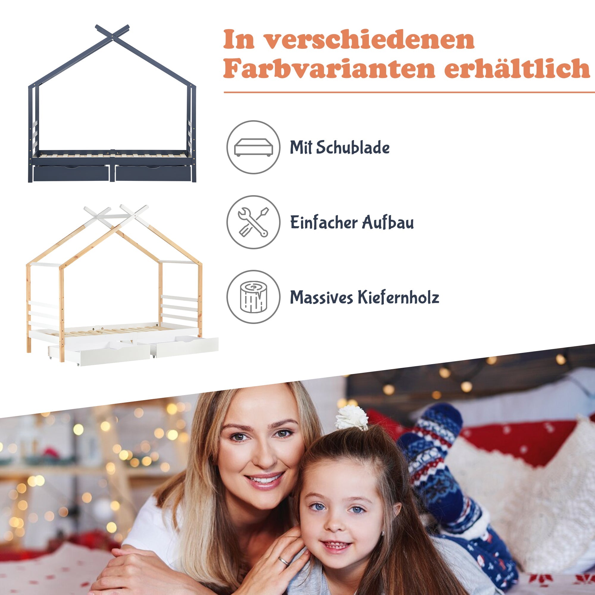 Logidon Kinderhuisbed 90x200 met lades Wit natuurlijk hout