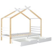 Logidon Kinderhuisbed 90x200 met lades Wit natuurlijk hout