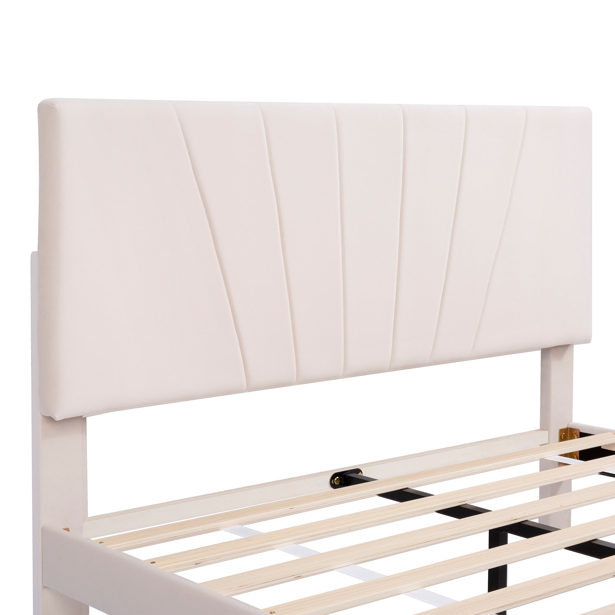 Logidon gestoffeerd bed 140x200 beige fluwelen stof met lattenbodem lade