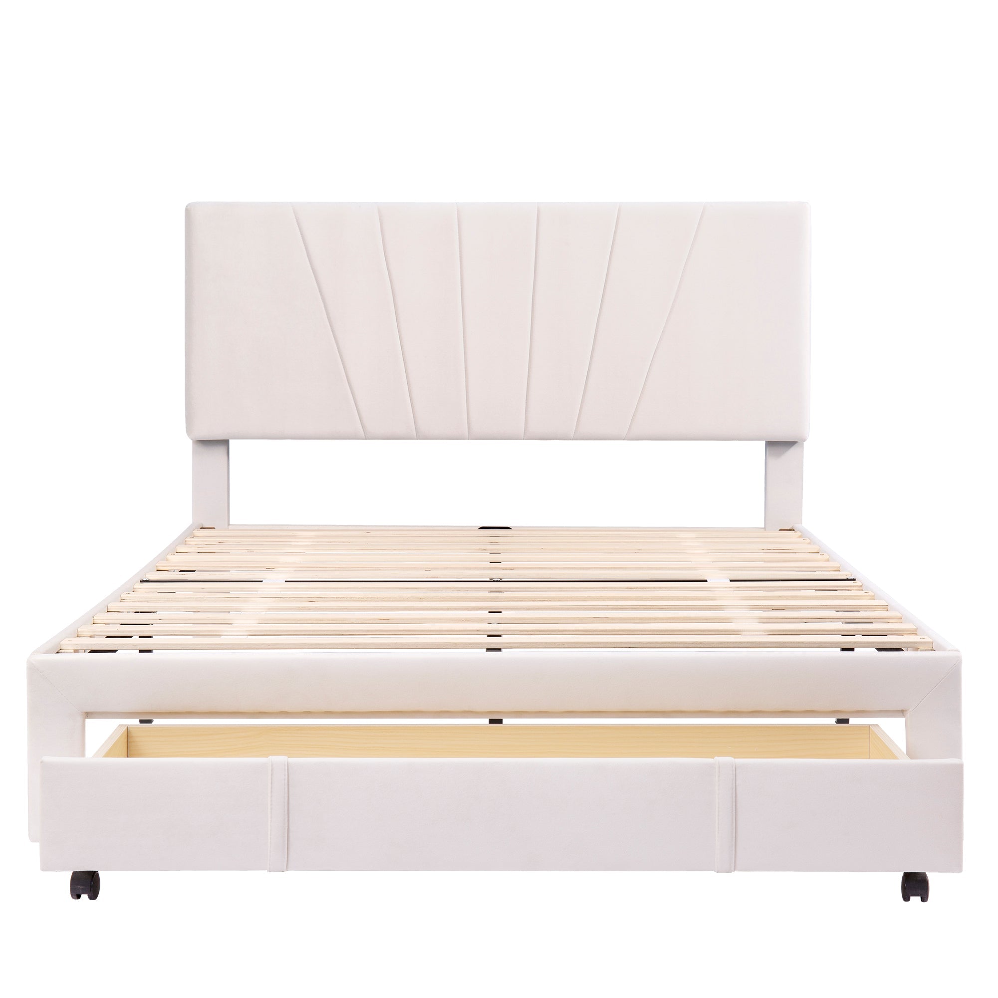 Logidon gestoffeerd bed 140x200 beige fluwelen stof met lattenbodem lade