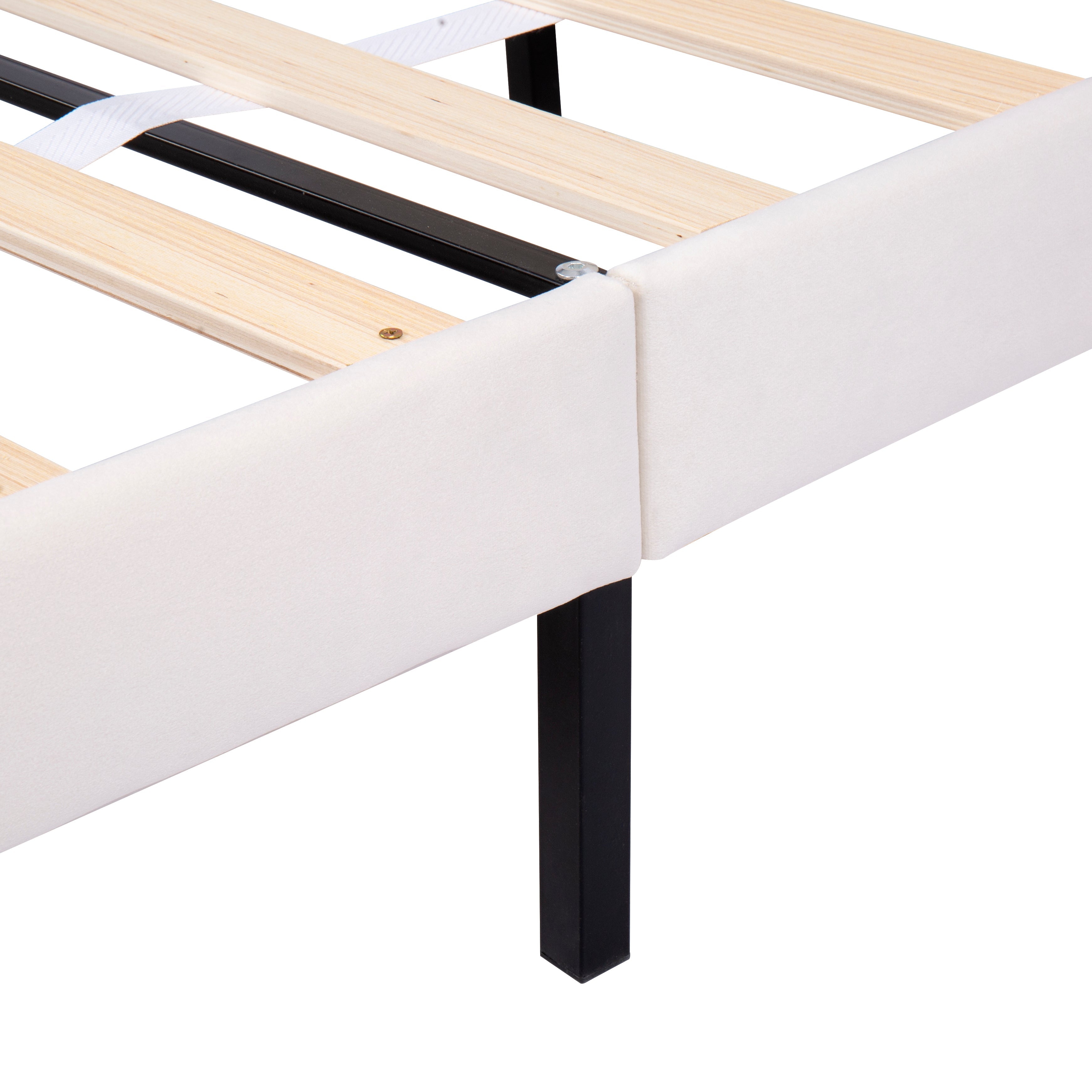 Logidon gestoffeerd bed 140x200 beige fluwelen stof met lattenbodem lade