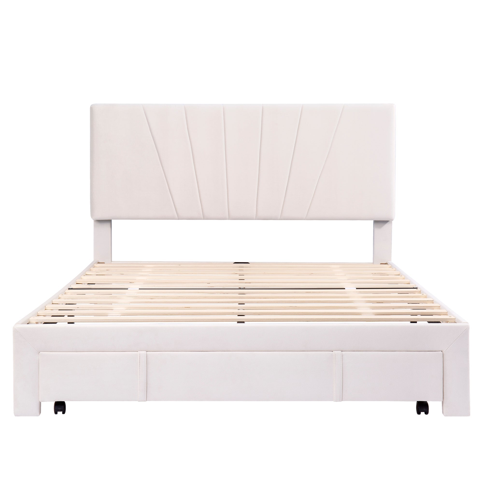 Logidon gestoffeerd bed 140x200 beige fluwelen stof met lattenbodem lade
