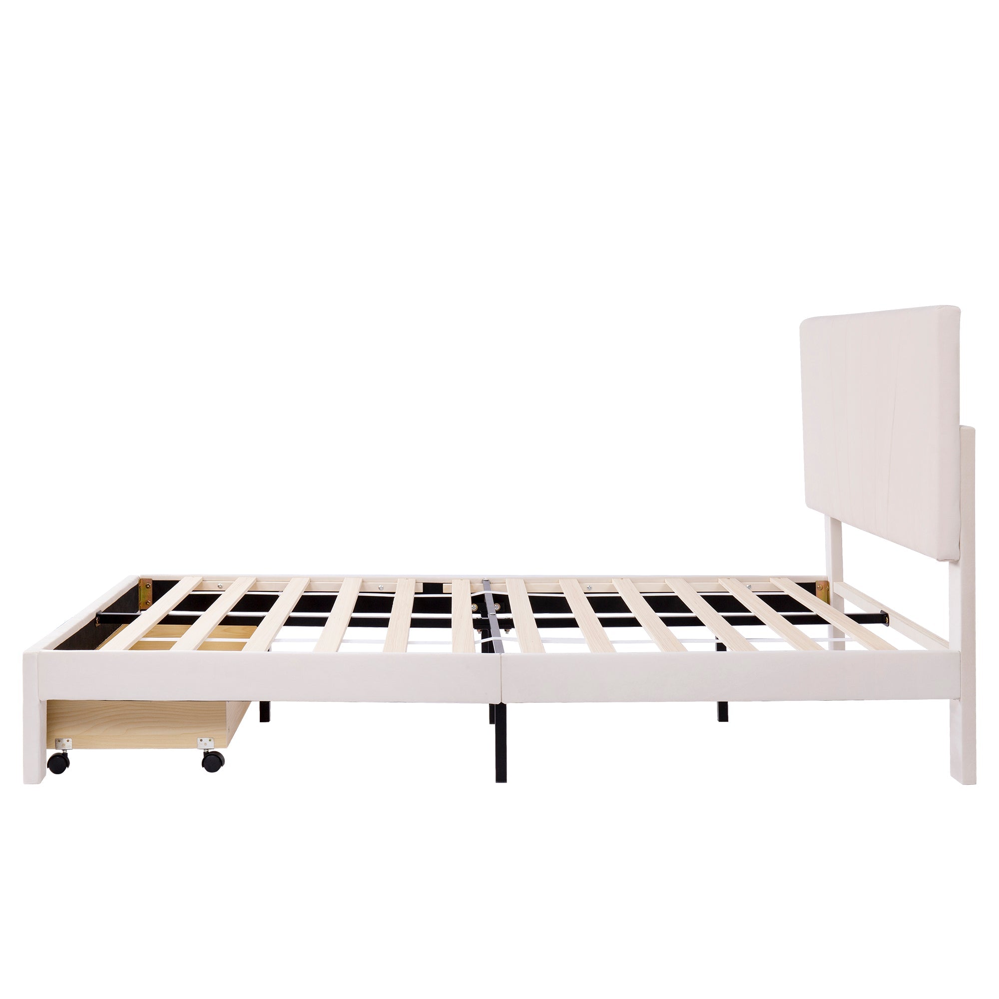 Logidon gestoffeerd bed 140x200 beige fluwelen stof met lattenbodem lade