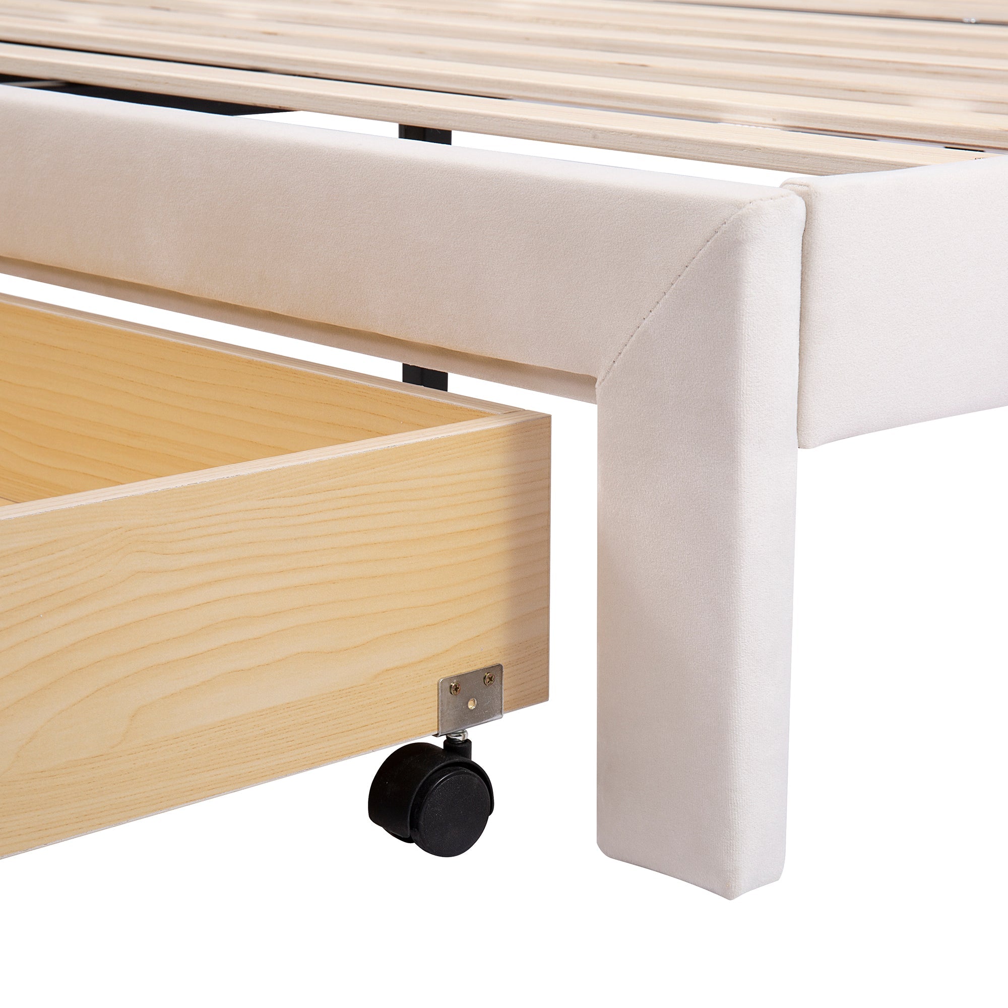 Logidon gestoffeerd bed 140x200 beige fluwelen stof met lattenbodem lade