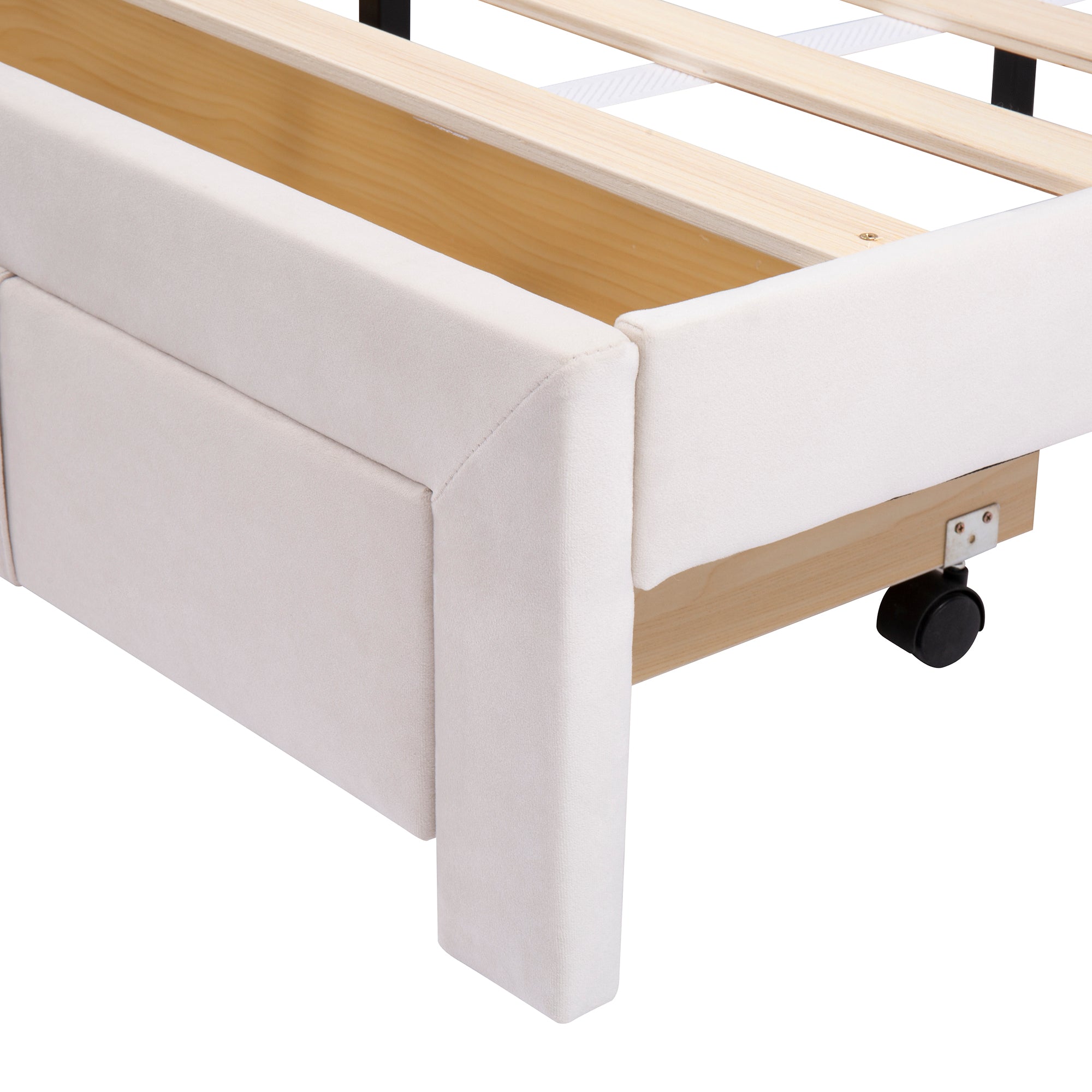 Logidon gestoffeerd bed 140x200 beige fluwelen stof met lattenbodem lade