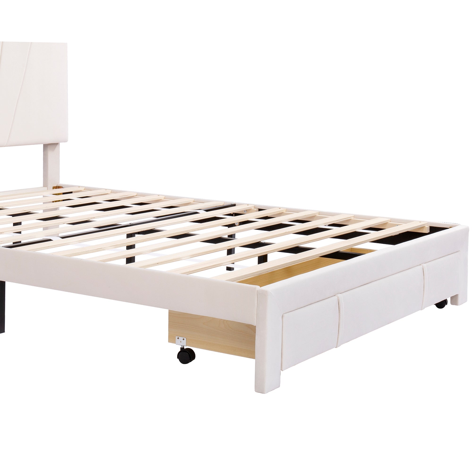 Logidon gestoffeerd bed 140x200 beige fluwelen stof met lattenbodem lade