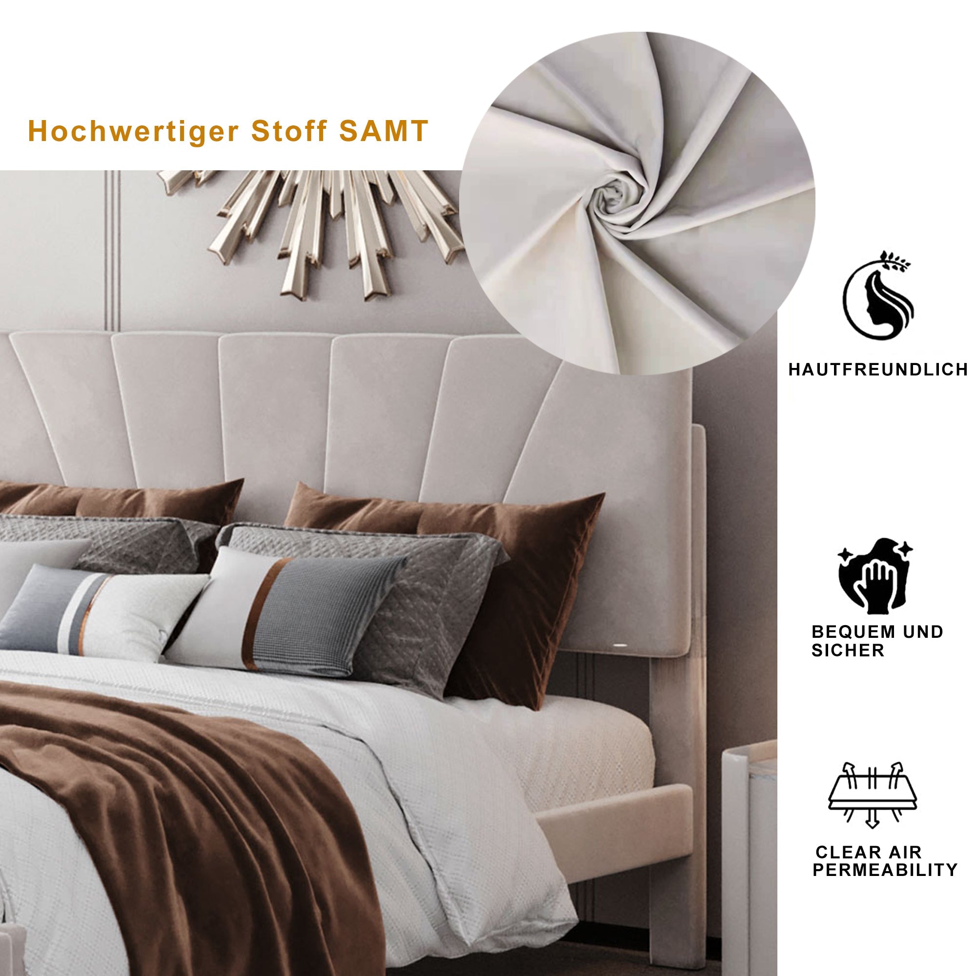 Logidon gestoffeerd bed 140x200 beige fluwelen stof met lattenbodem lade