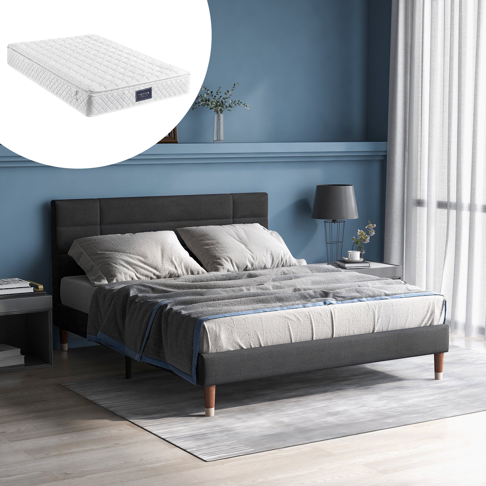 Logidon gestoffeerd bed 140x200 grijs met bedkast en lattenbodem