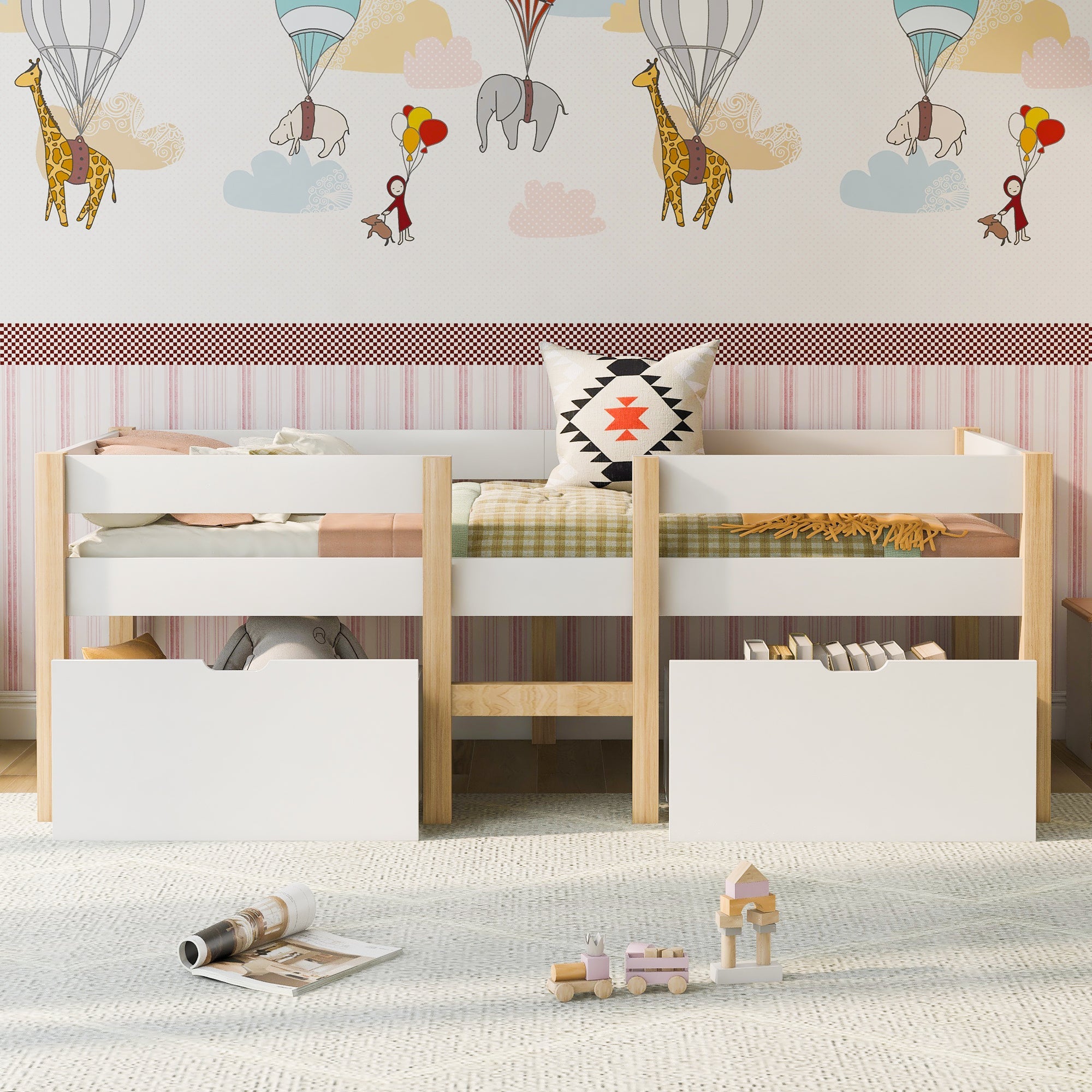 Logidon kinderbed 90x190 met lades en valbeveiliging wit eiken