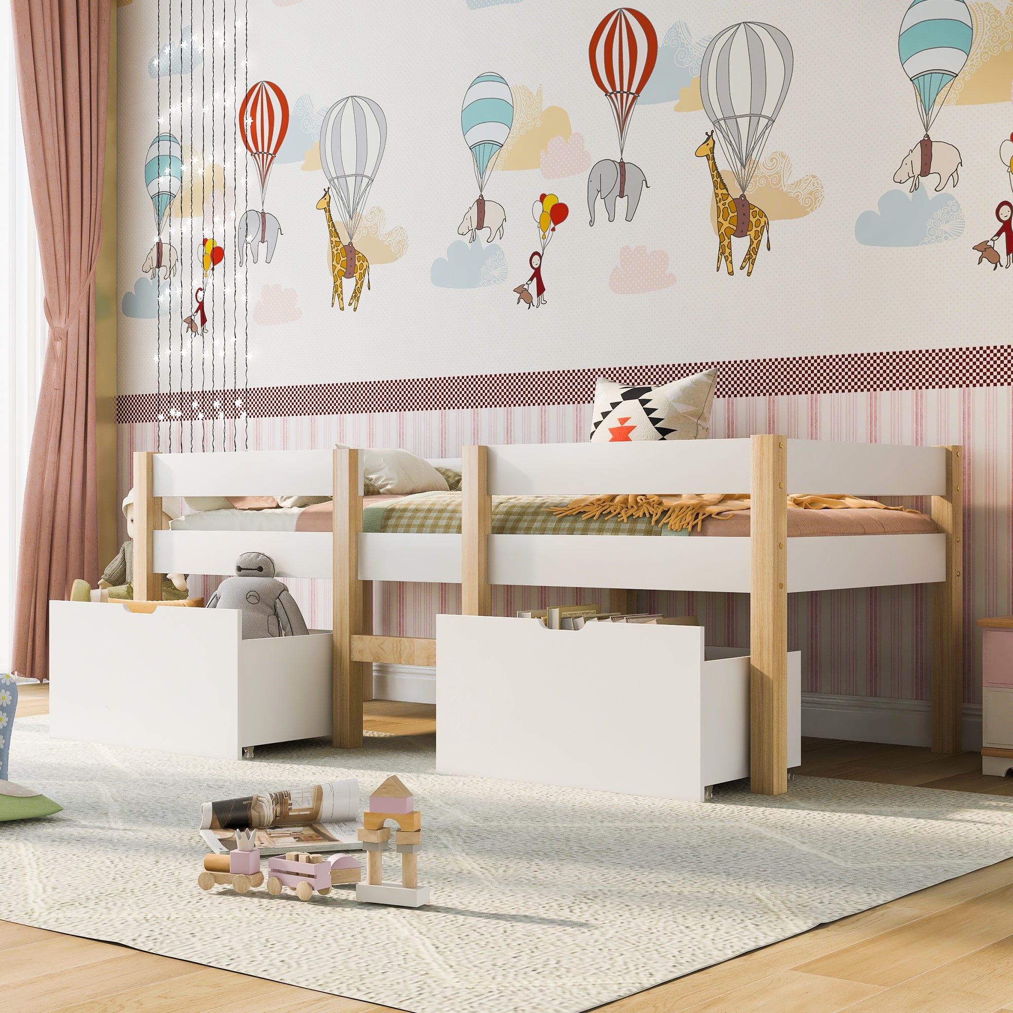 Logidon kinderbed 90x190 met lades en valbeveiliging wit eiken
