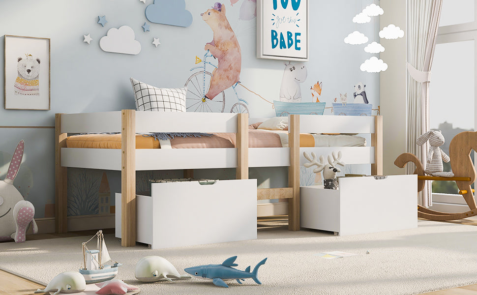 Logidon kinderbed 90x200 met lade en valbeveiliging wit eiken