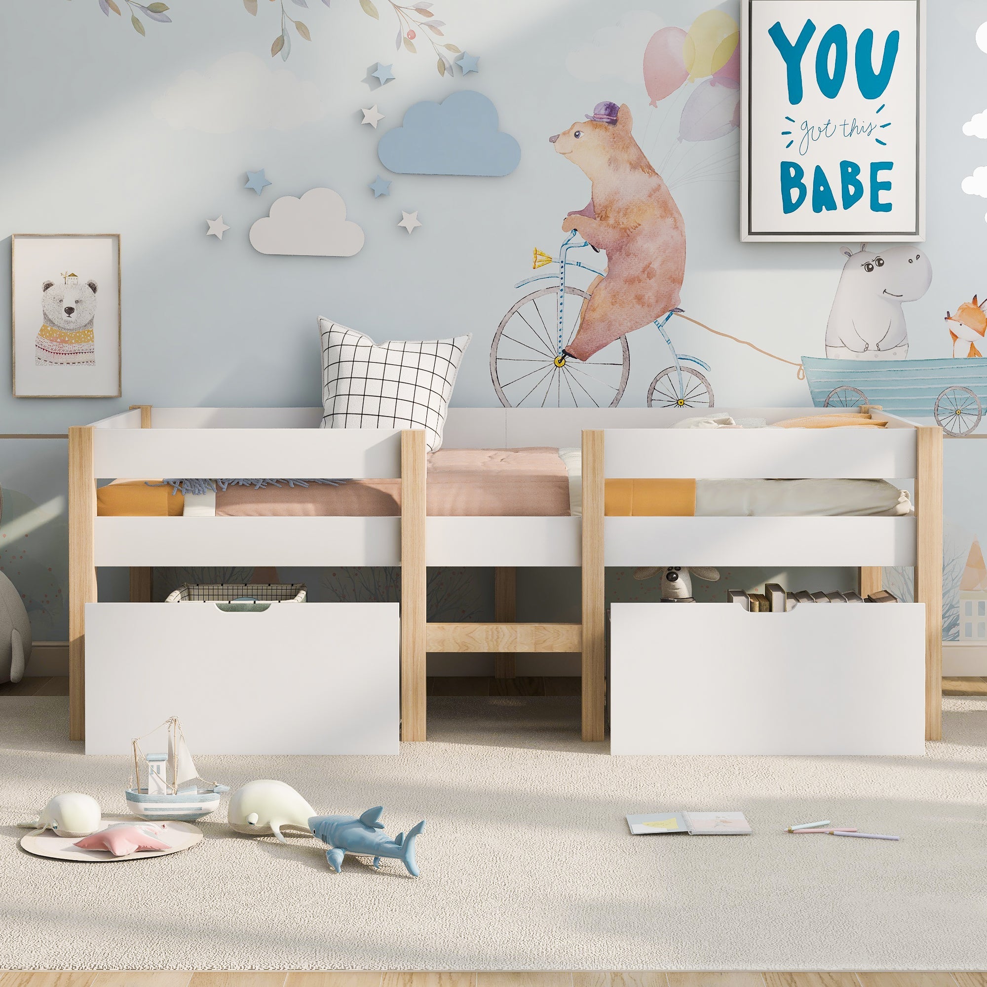 Logidon kinderbed 90x200 met lade en valbeveiliging wit eiken