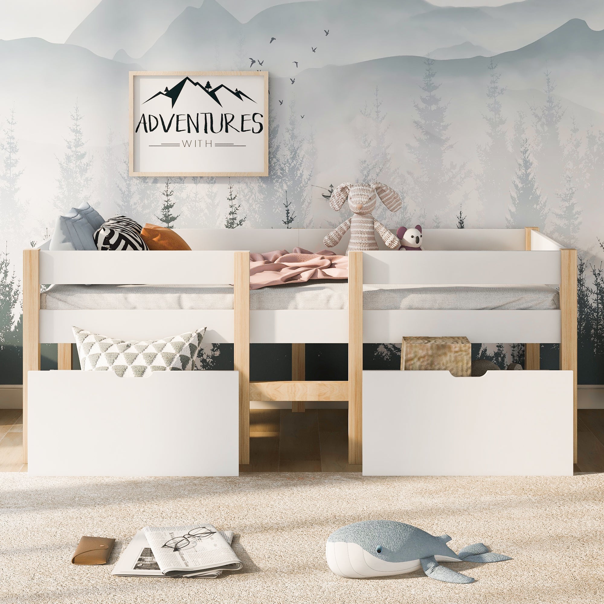 Logidon kinderbed 90x200 met lade en valbeveiliging wit eiken