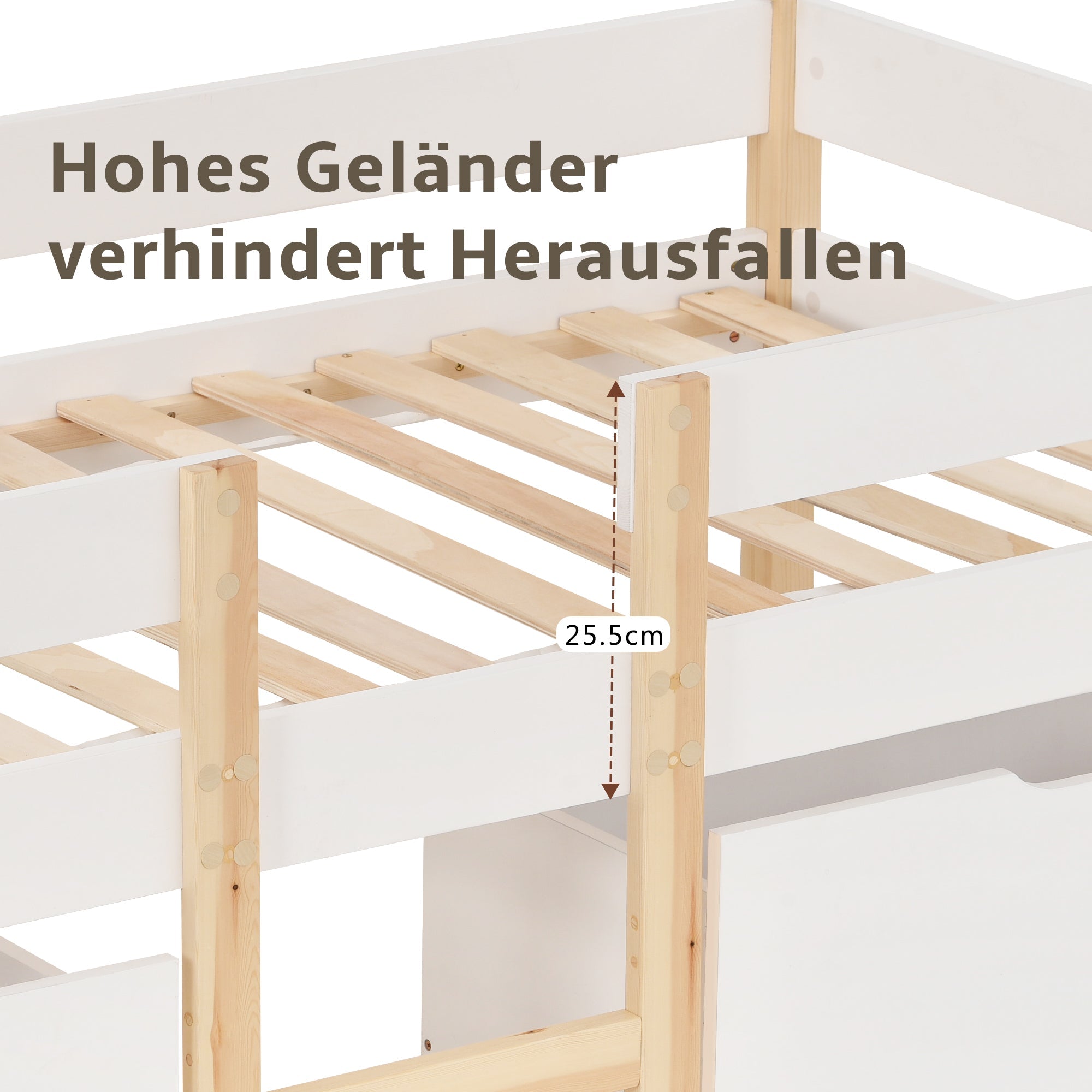 Logidon kinderbed 90x190 met lades en valbeveiliging wit eiken