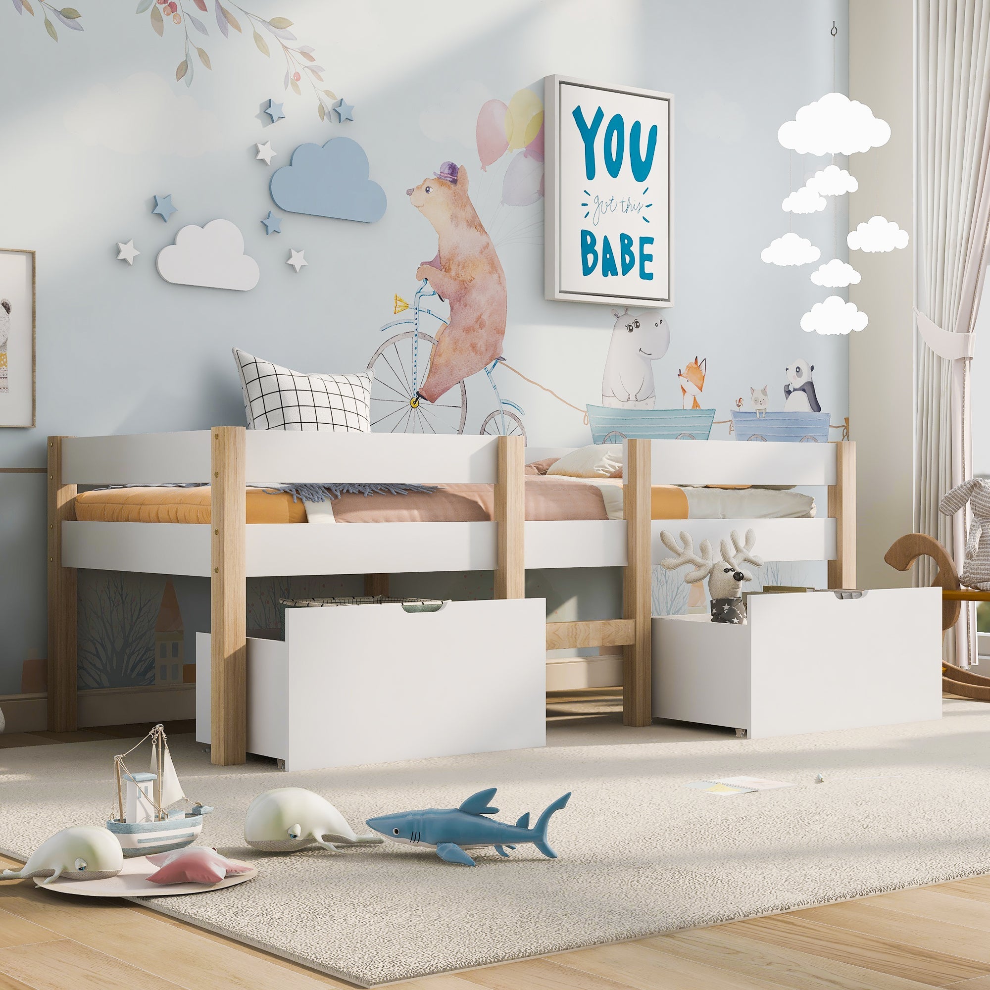 Logidon kinderbed 90x200 met lade en valbeveiliging wit eiken