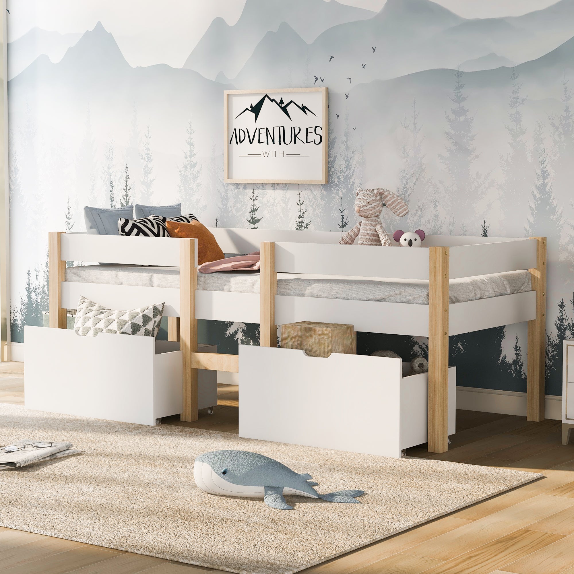 Logidon kinderbed 90x200 met lade en valbeveiliging wit eiken