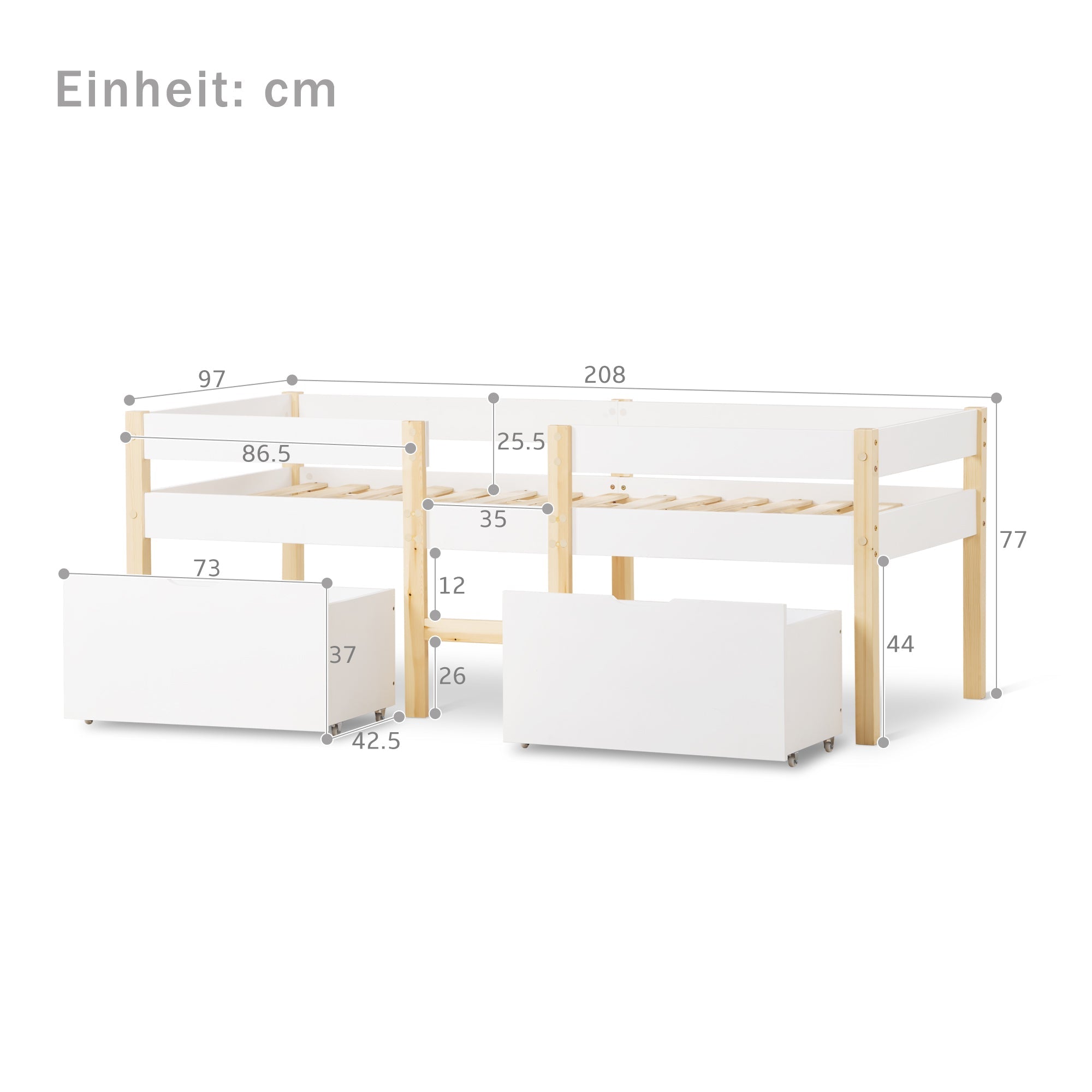 Logidon kinderbed 90x200 met lade en valbeveiliging wit eiken