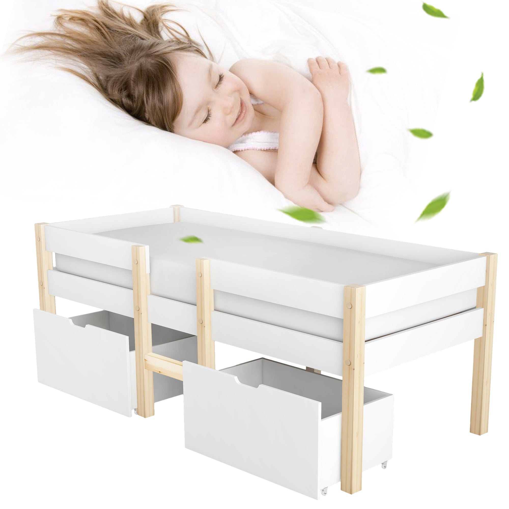Logidon kinderbed 90x190 met lades en valbeveiliging wit eiken