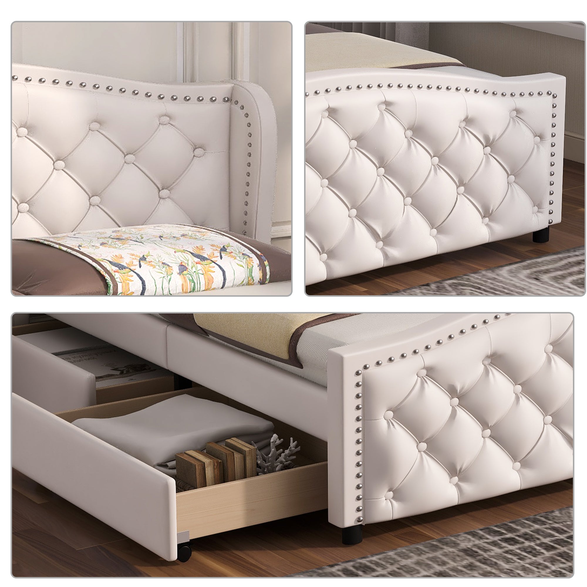 Logidon gestoffeerd bed 160x200 cm wit met lattenbodem en 2 lades