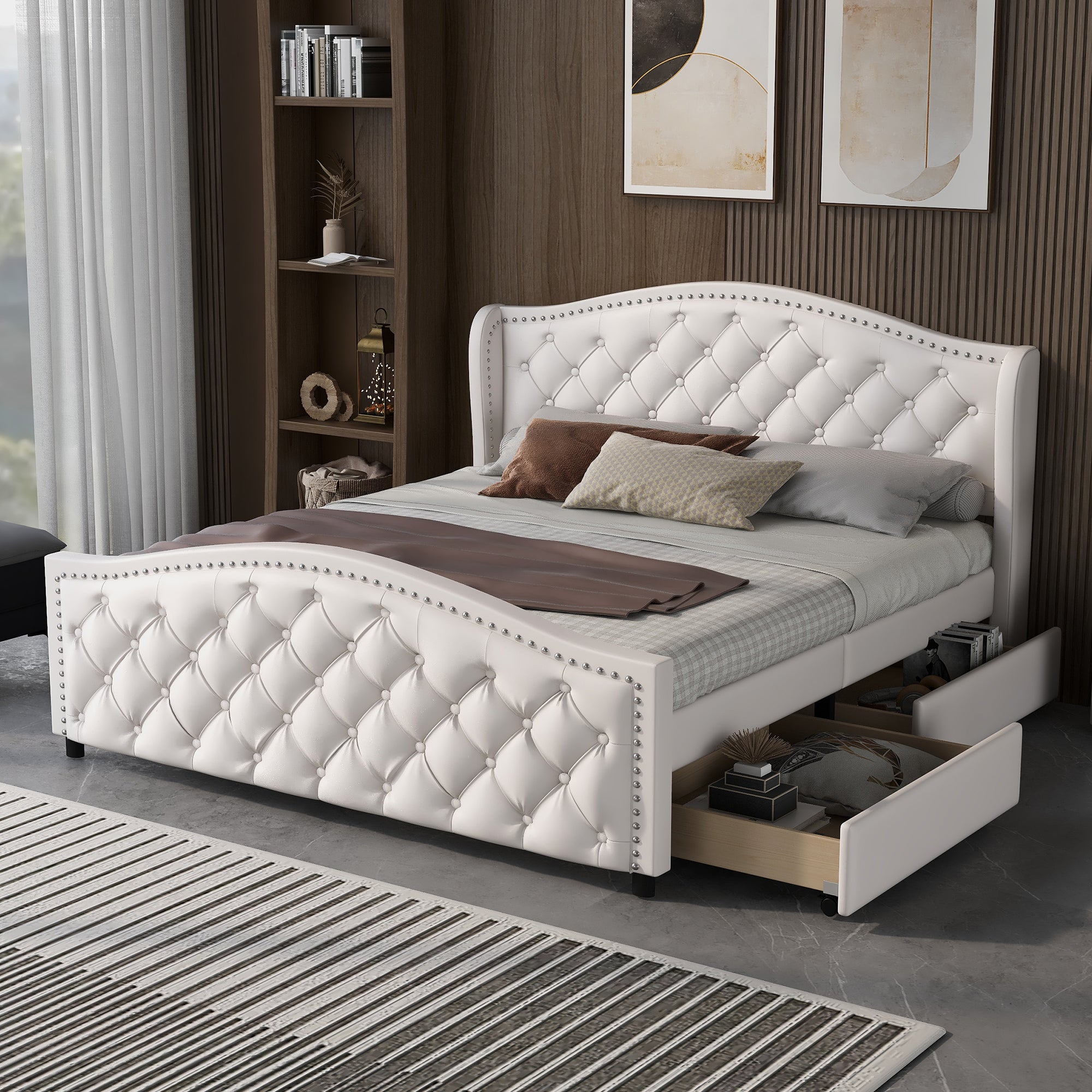 Logidon gestoffeerd bed 160x200 cm wit met lattenbodem en 2 lades