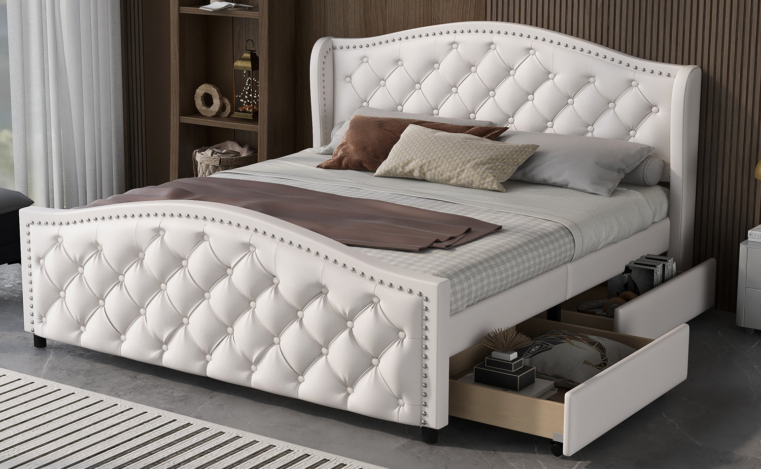 Logidon gestoffeerd bed 160x200 cm wit met lattenbodem en 2 lades