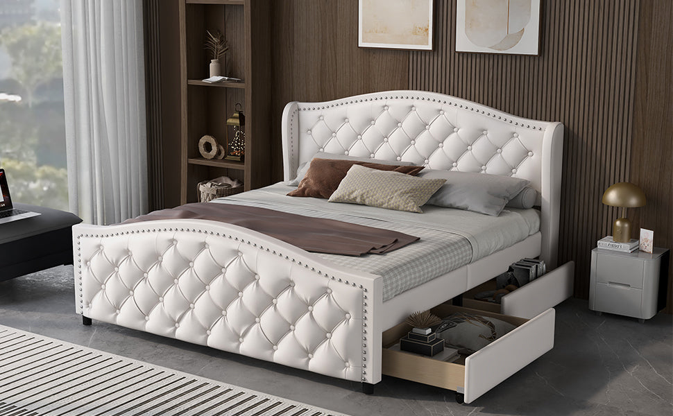 Logidon gestoffeerd bed 160x200 cm wit met lattenbodem en 2 lades