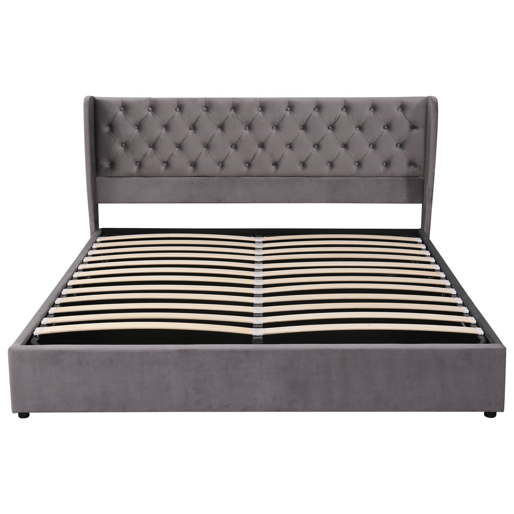 Logidon upholstered bed ear shape velvet gray 160x200 double bed storage space